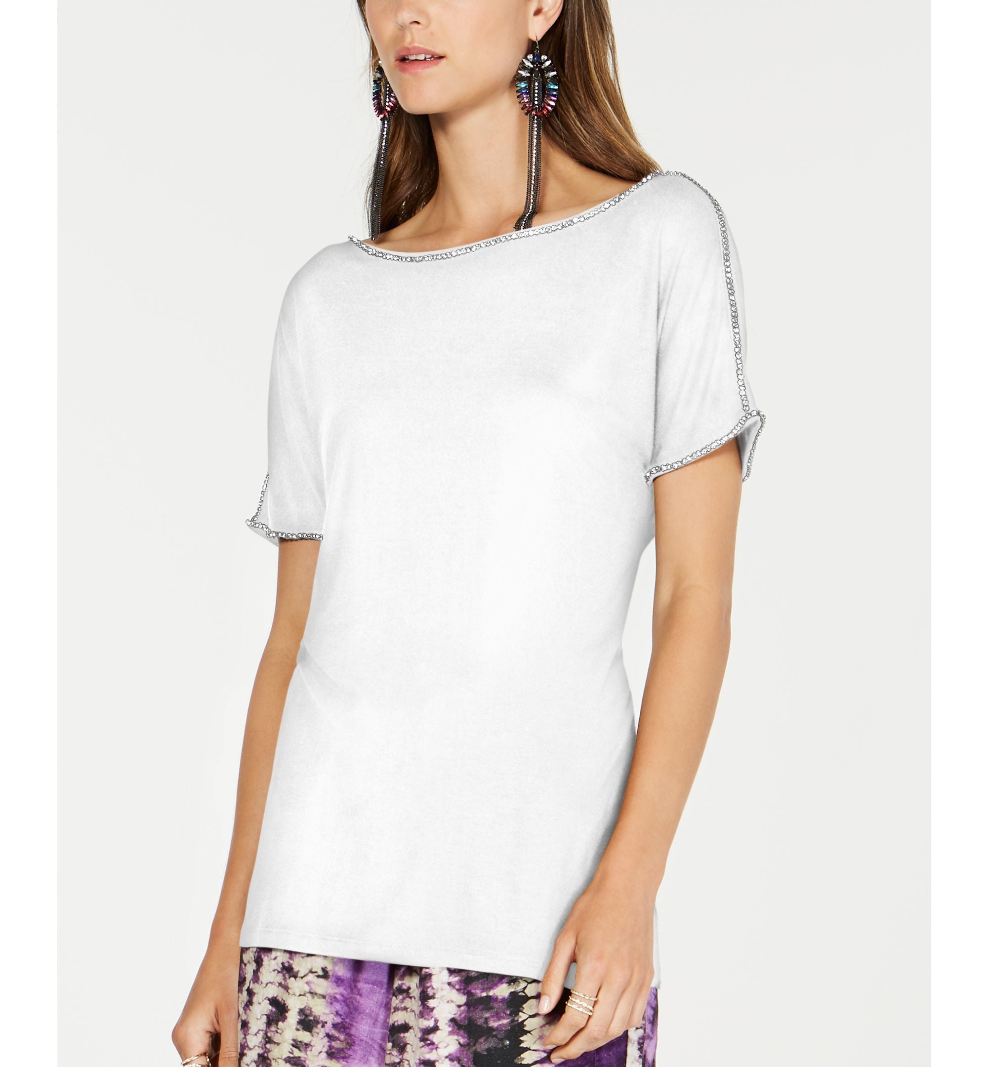 INC Short-Sleeve Jewel-Embellished Top