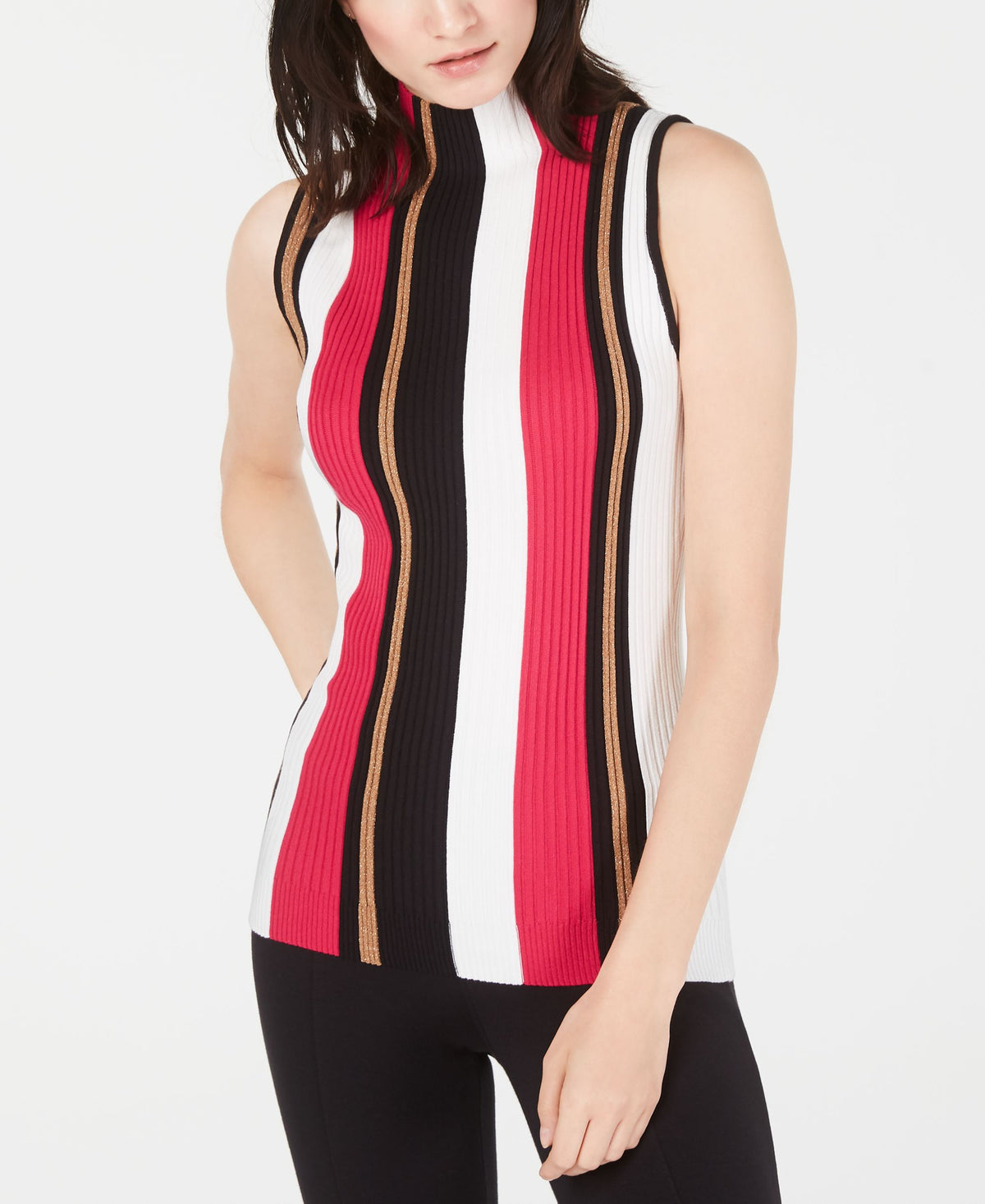 Ribbed Mock Neck Sleeveless Sweater