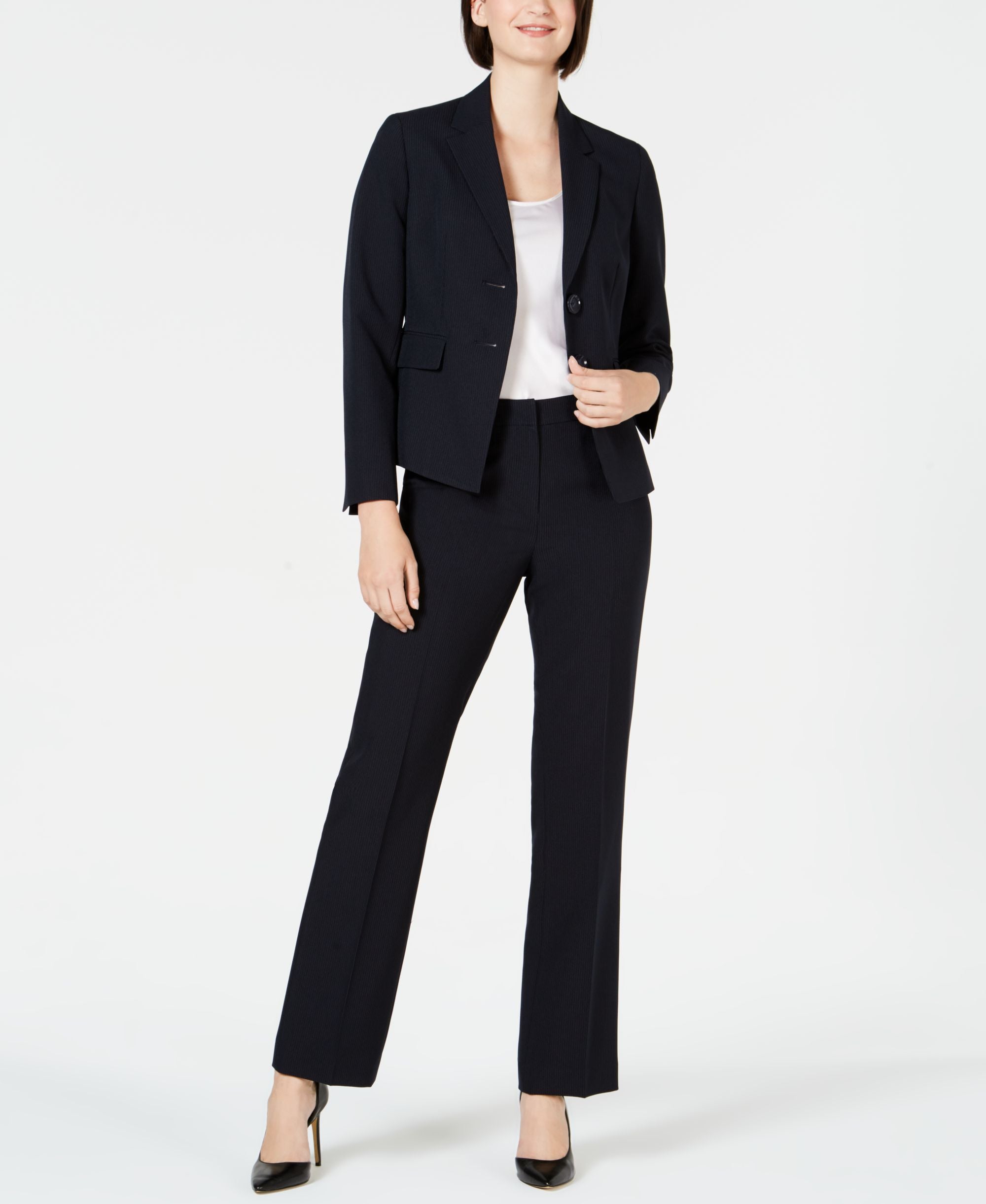 Le Suit Petite Mini Pinstripe Two Button Pantsuit