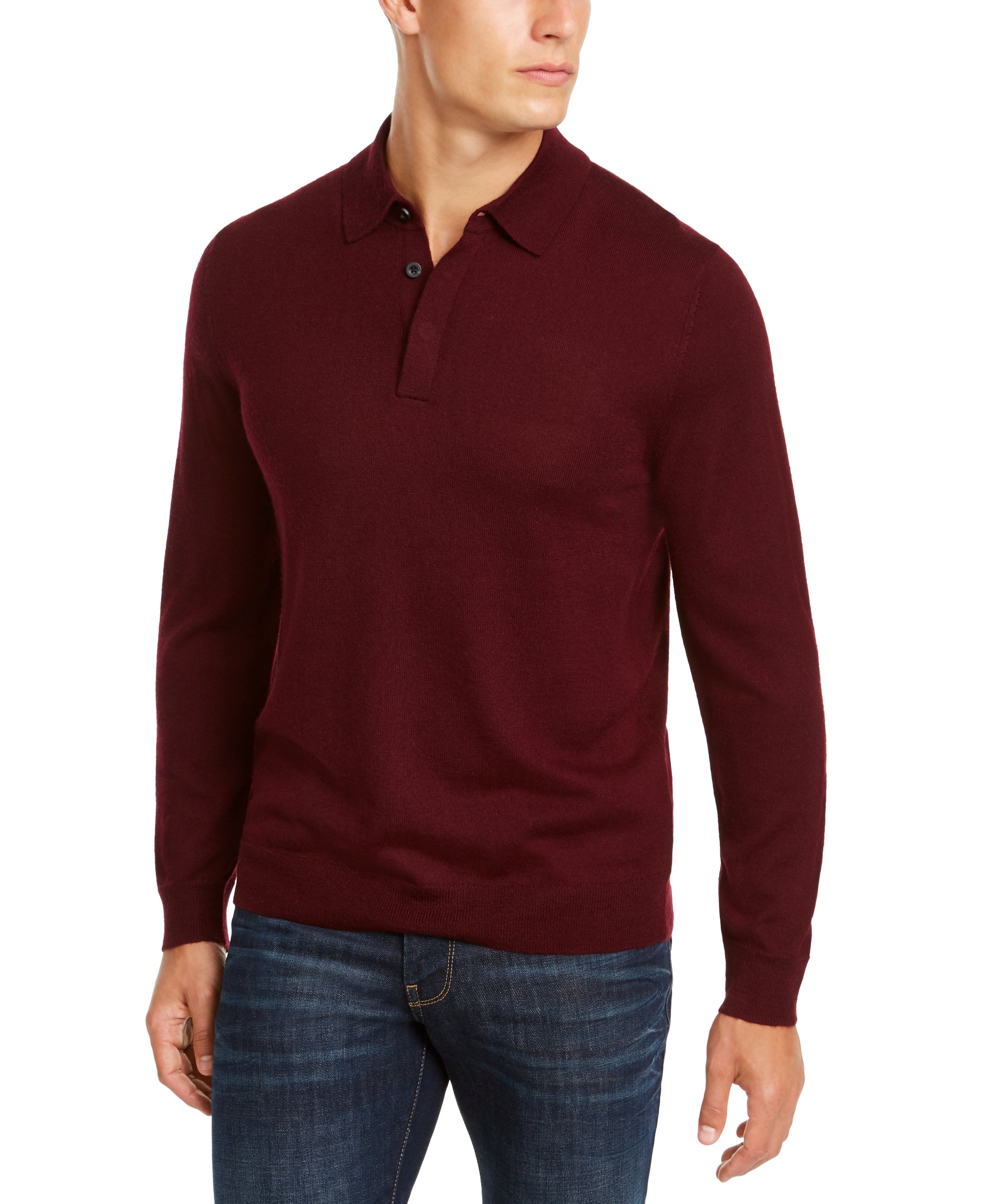 Men's Merino Wool Blend Polo Sweater