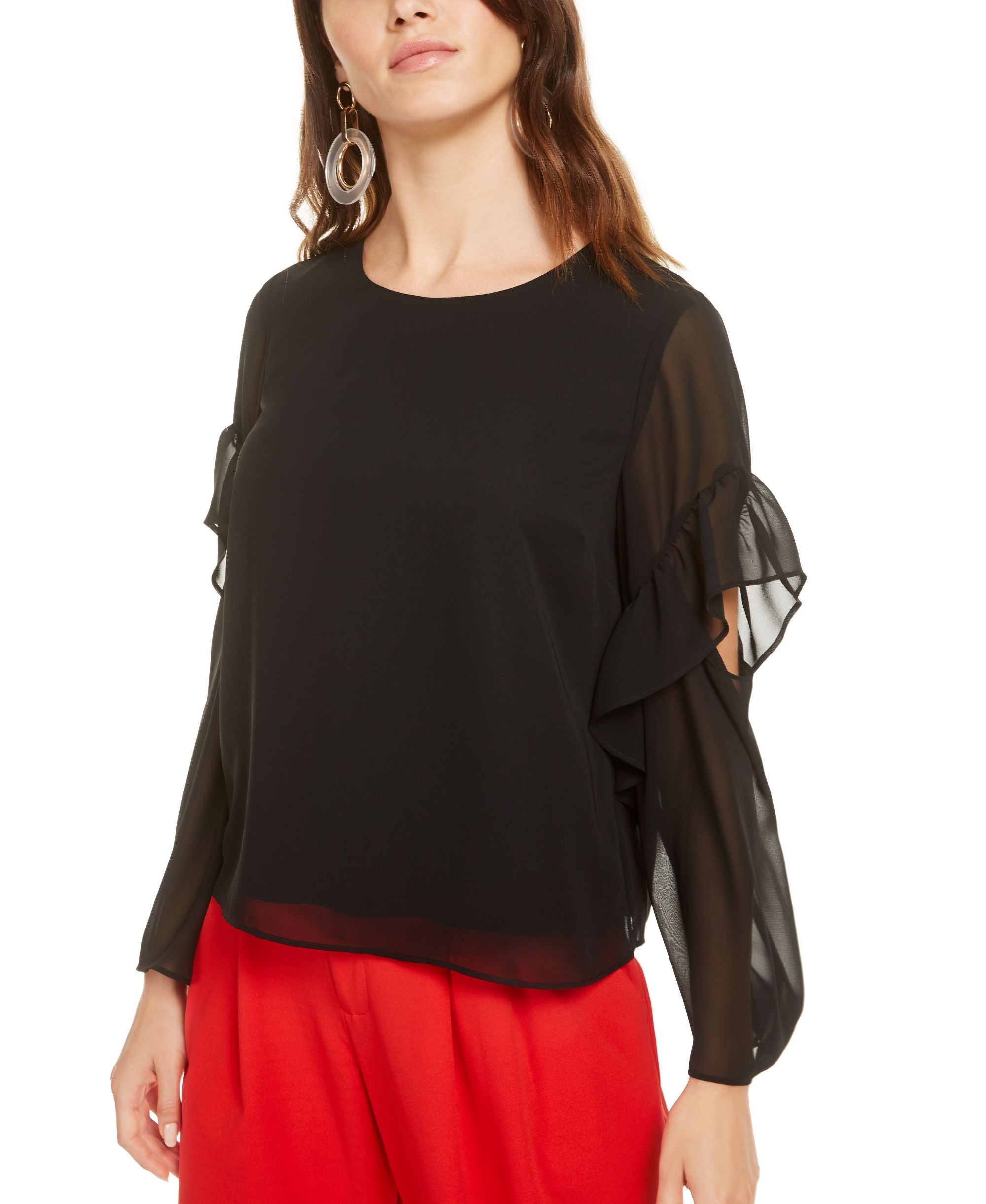 Bar III Cutout Ruffle Sleeve Top