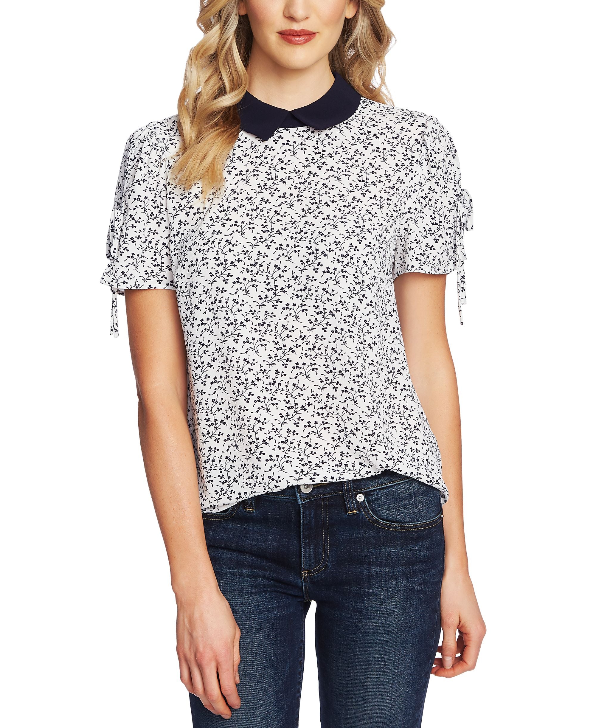 Cece Floral Print Peter Pan Collar Top