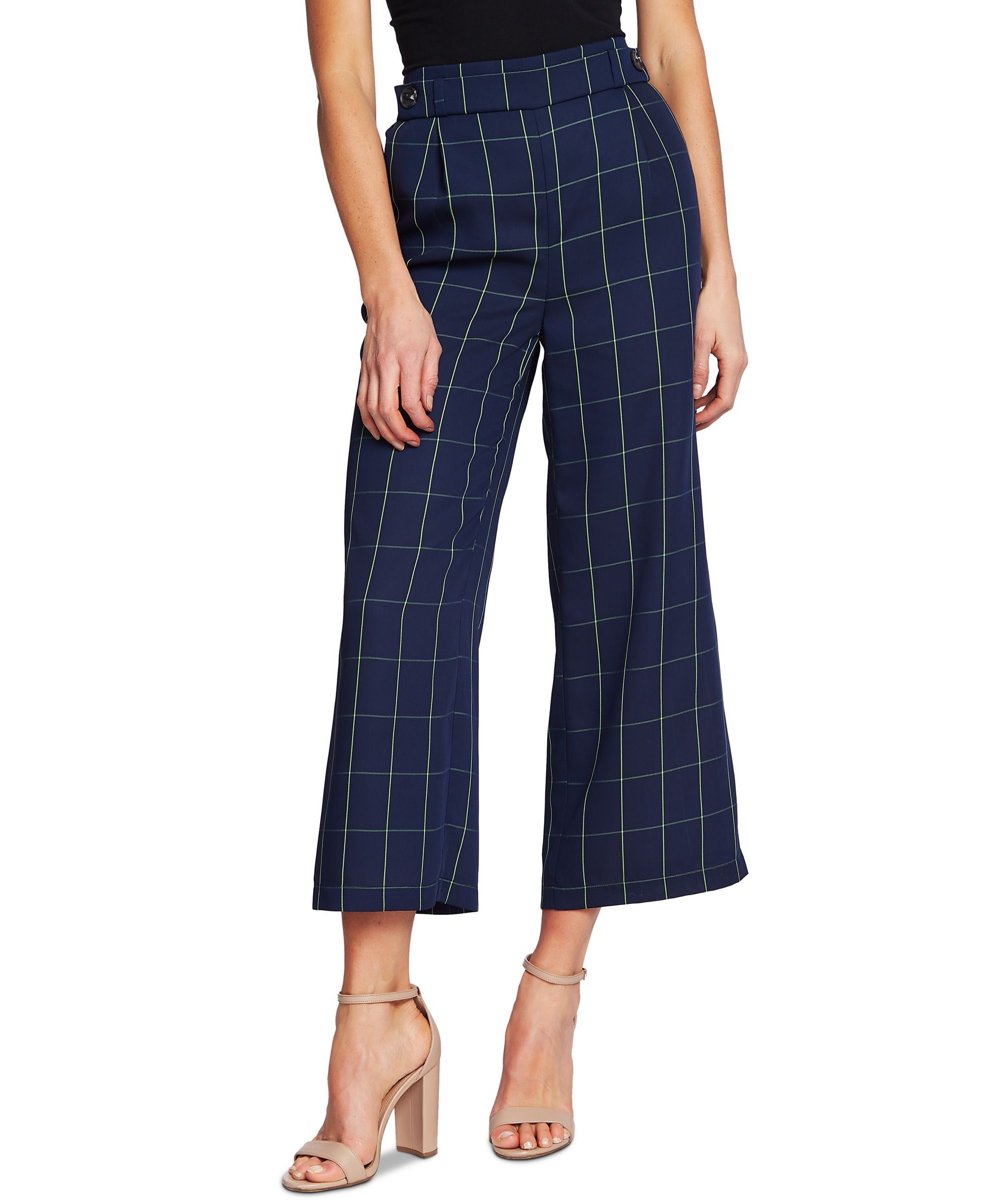 Wide Leg Printed Windowpane Capri Pants