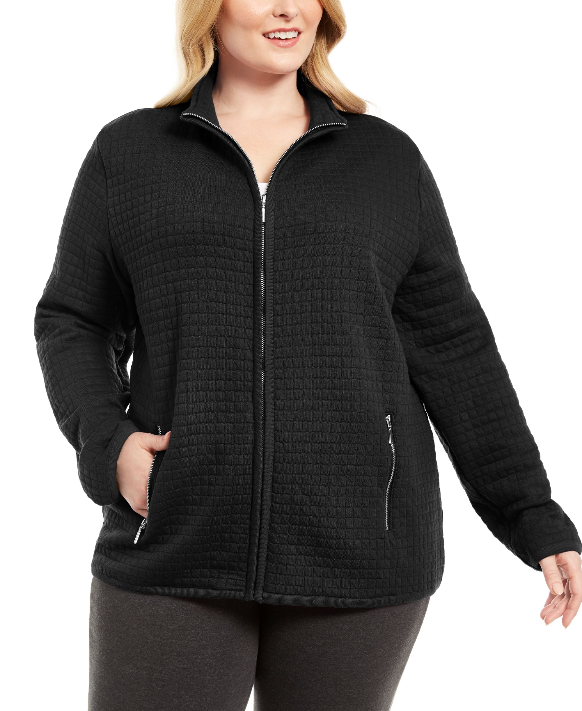 Karen Scott Plus Size Quilted Fleece Jacket