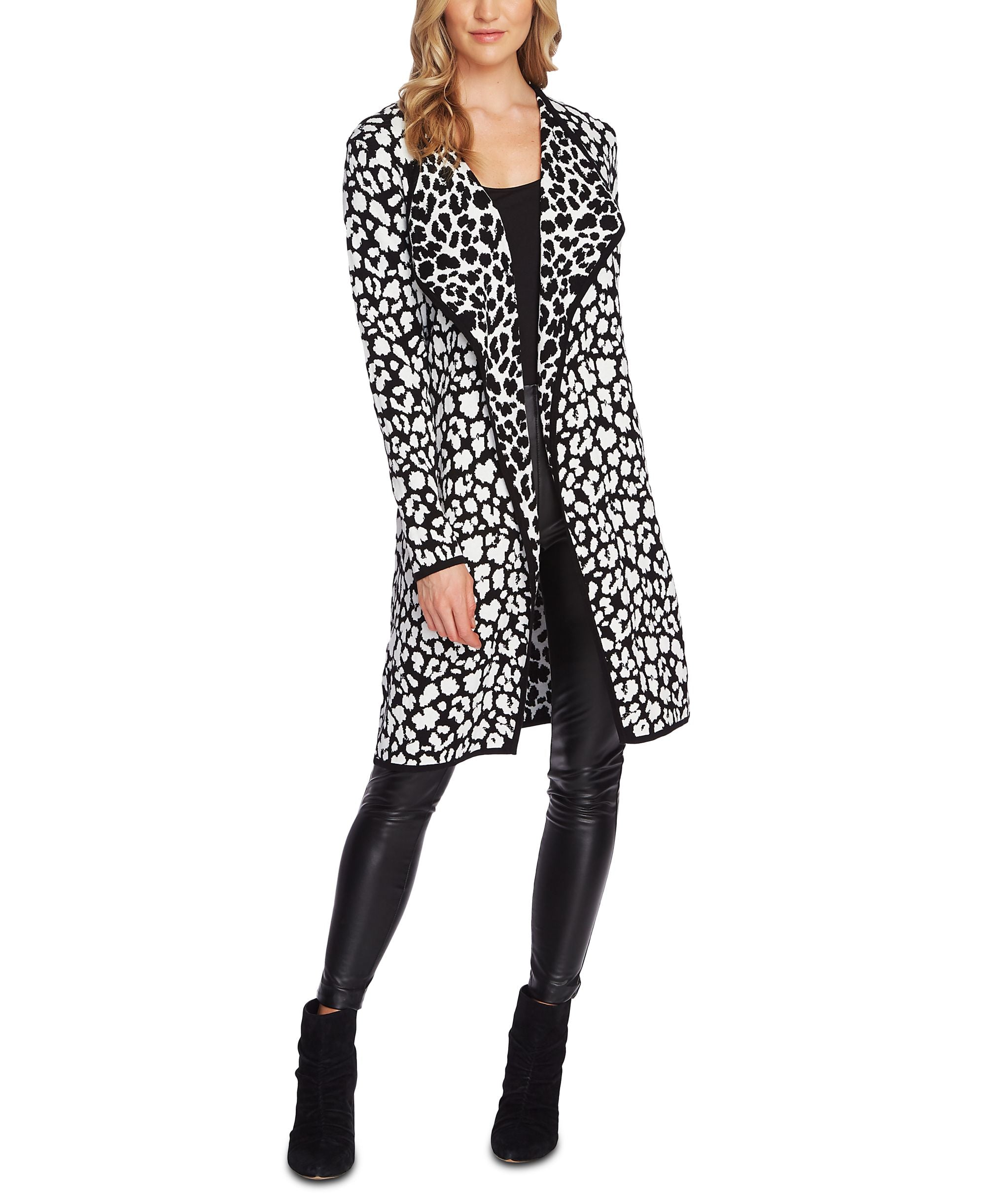 Vince Camuto Cotton Leopard Printed Open Front Long Cardigan