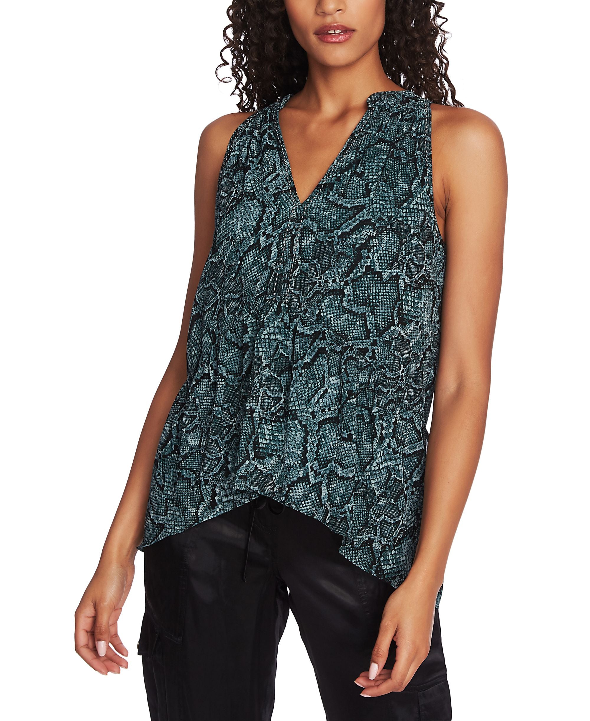 1.State Studded Split Neck Top