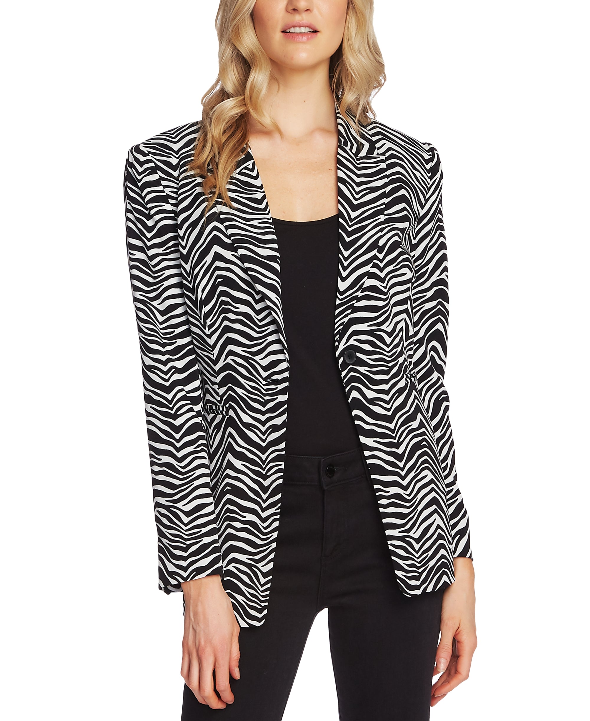 Zebra-Print Single-Button Blazer