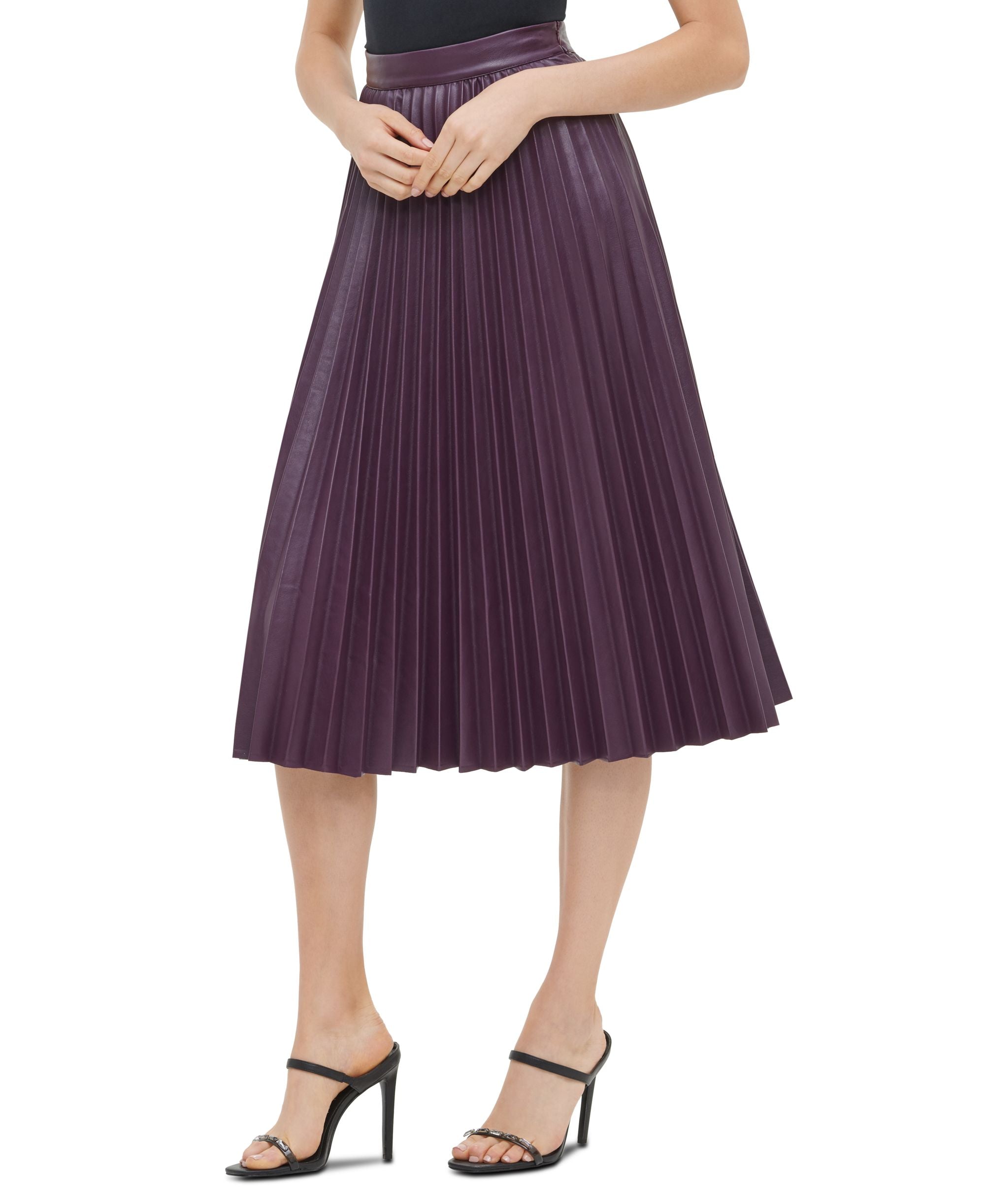Calvin Klein Pleated Faux Leather Skirt