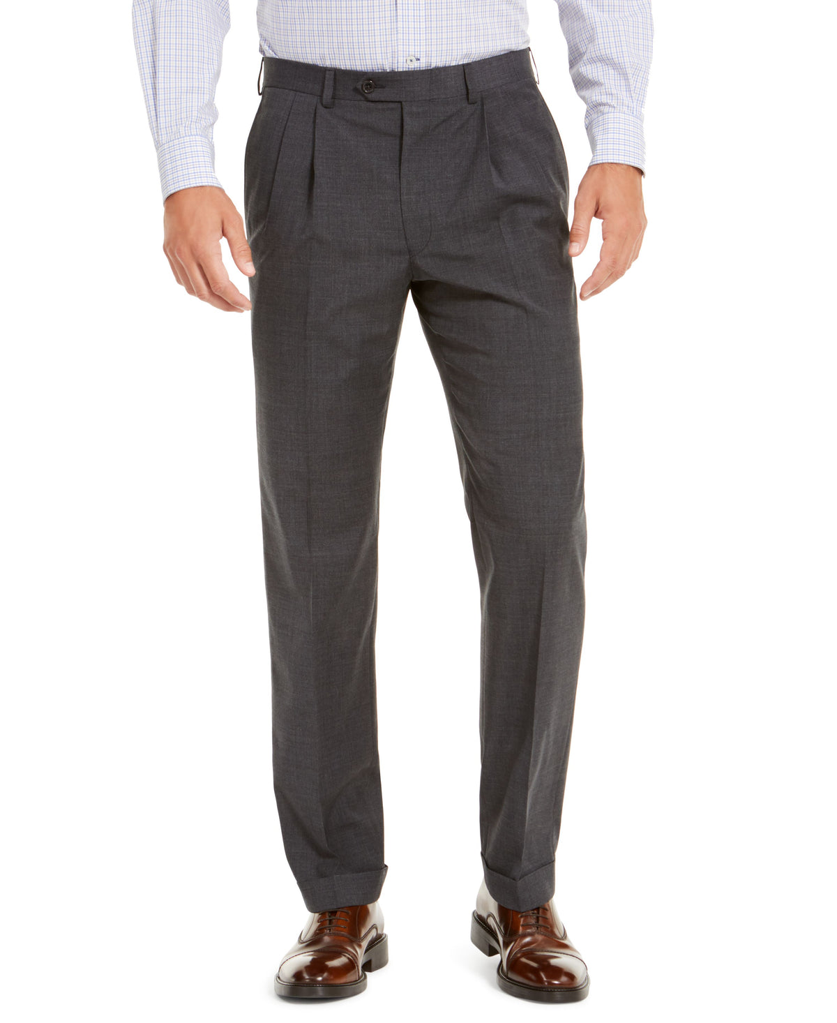 Men's Wool Blend Classic-Fit UltraFlex Stretch Double-Reverse Pleated Dress Pants