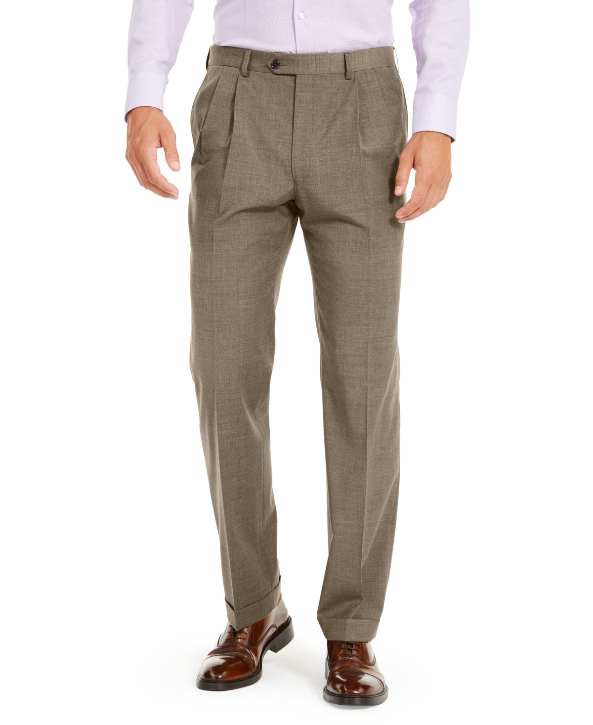 Men's Wool Blend Classic-Fit UltraFlex Stretch Double-Reverse Pleated Dress Pants