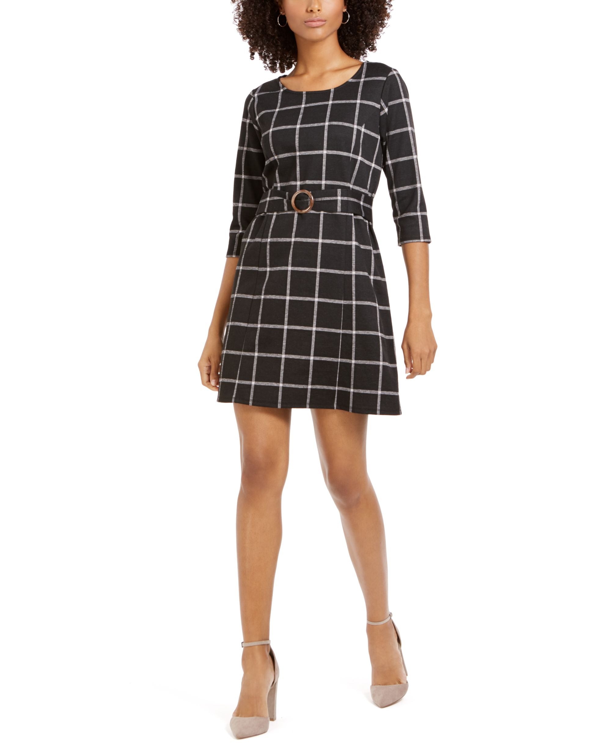 NY Collection Petite Plaid Belted Shift Dress