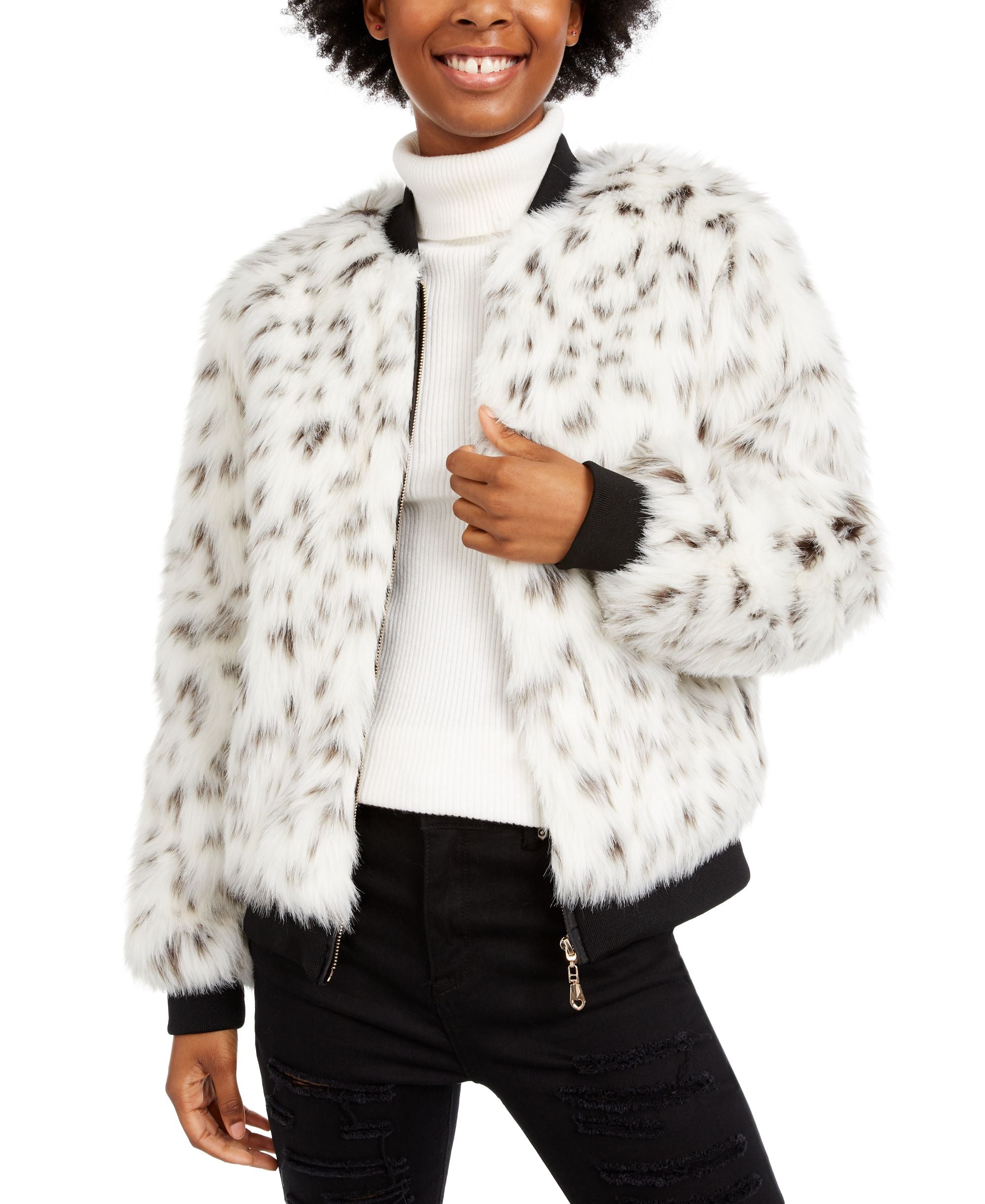 Say What Juniors Faux Fur Bomber Jacket768