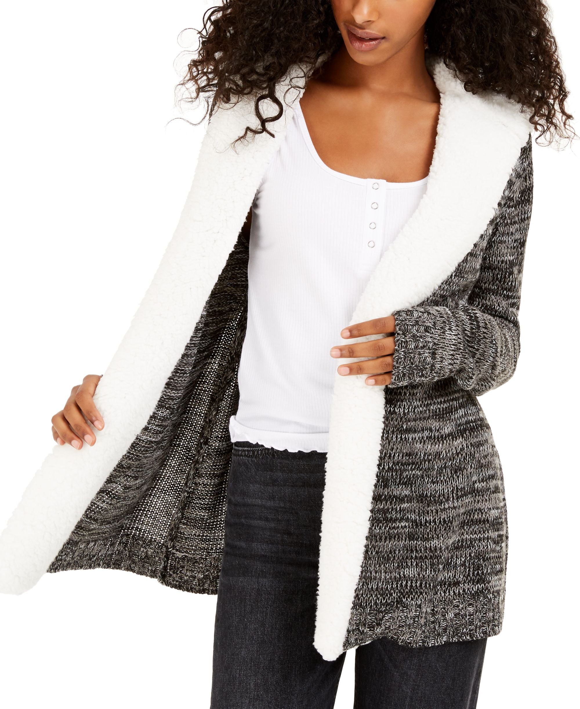 Juniors' Sherpa Trim Cardigan