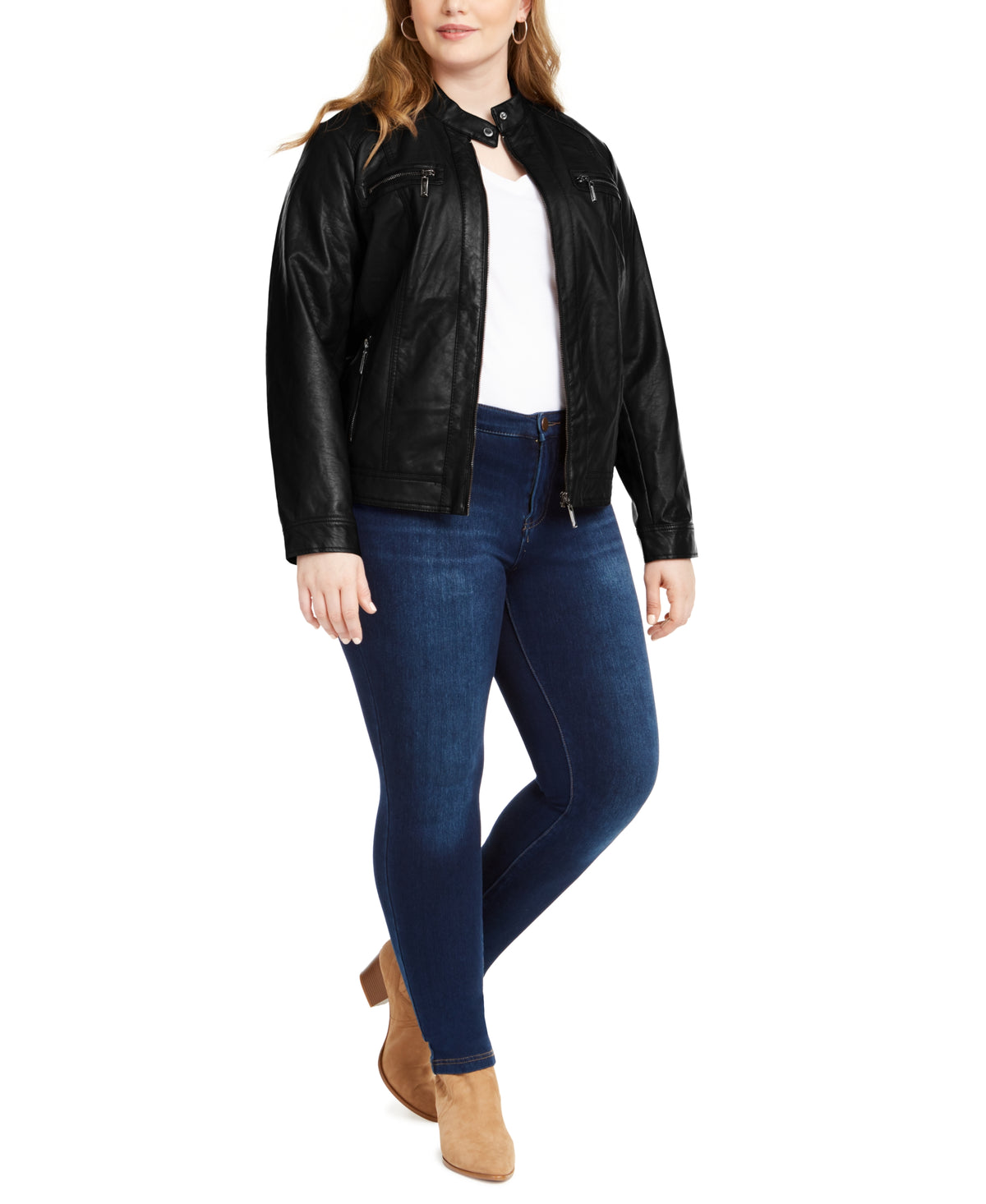 Trendy Plus Size Faux-Leather Moto Jacket