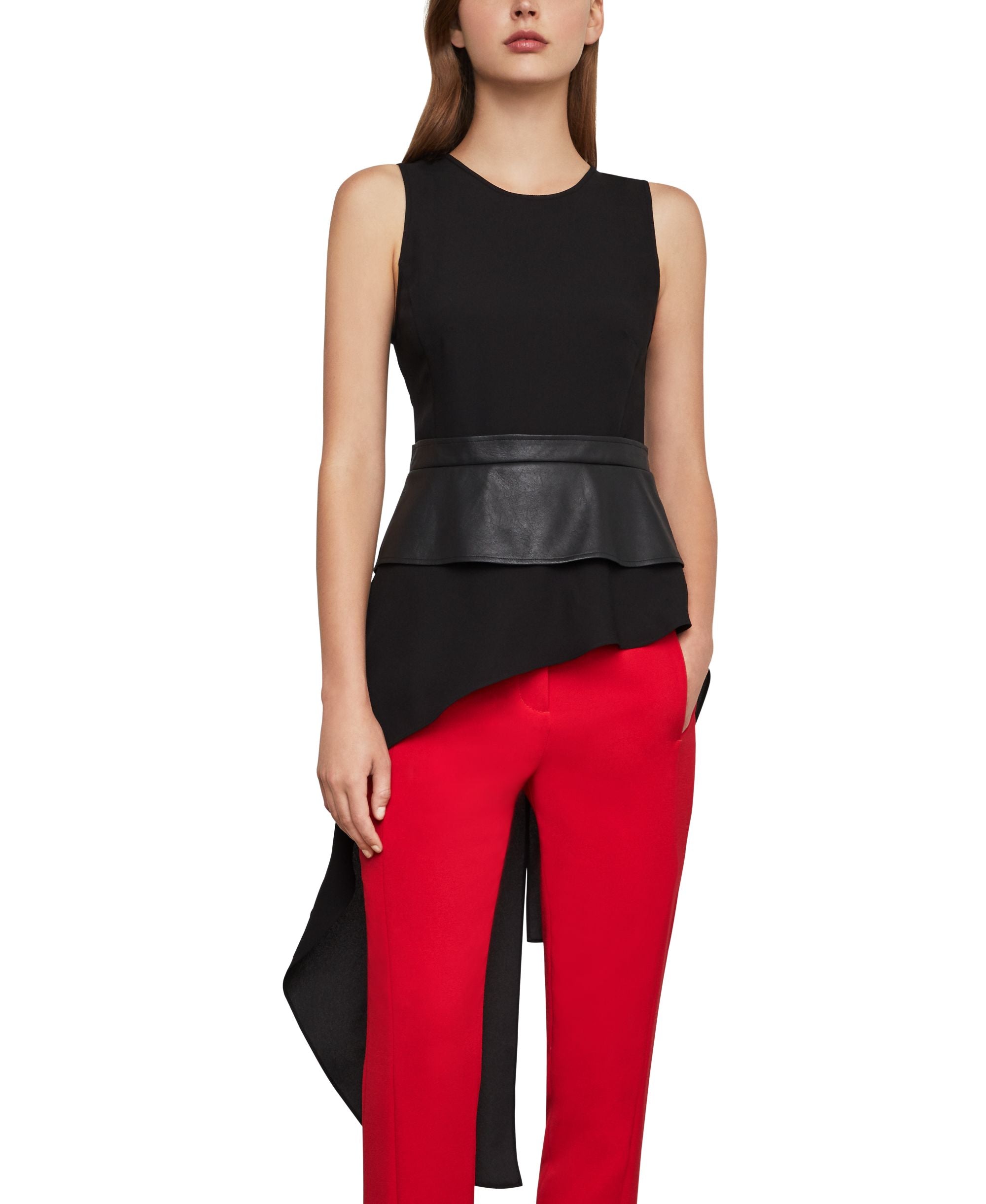 Asymmetrical Top With Faux-Leather Trim