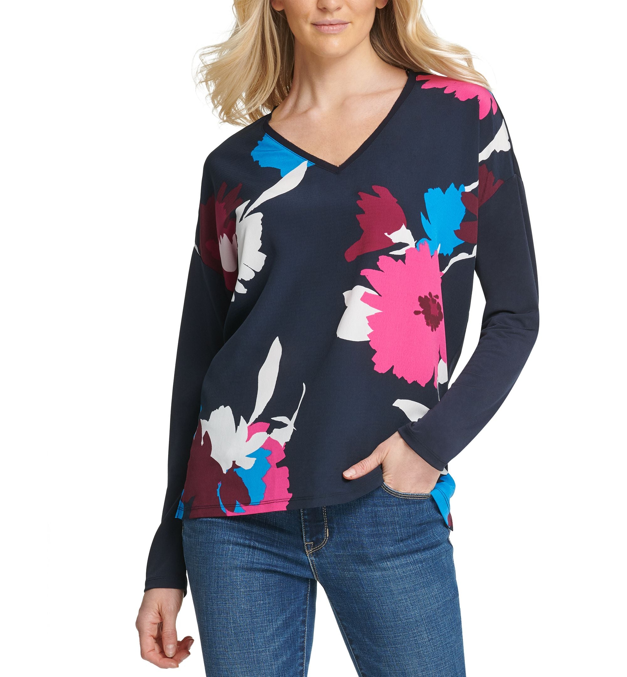 DKNY Sequined Print Colorblocked Top