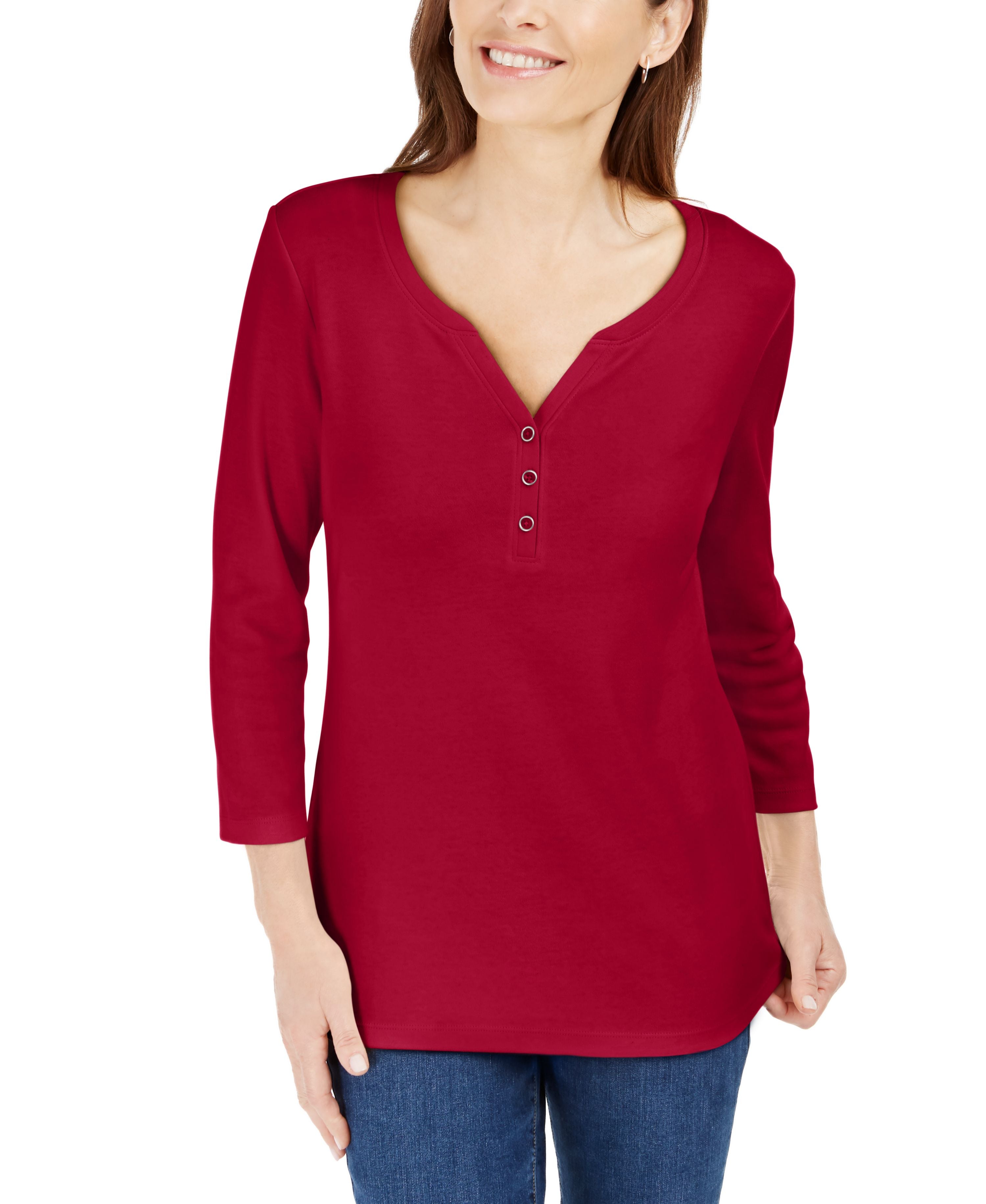 Cotton Henley V-Neck Top