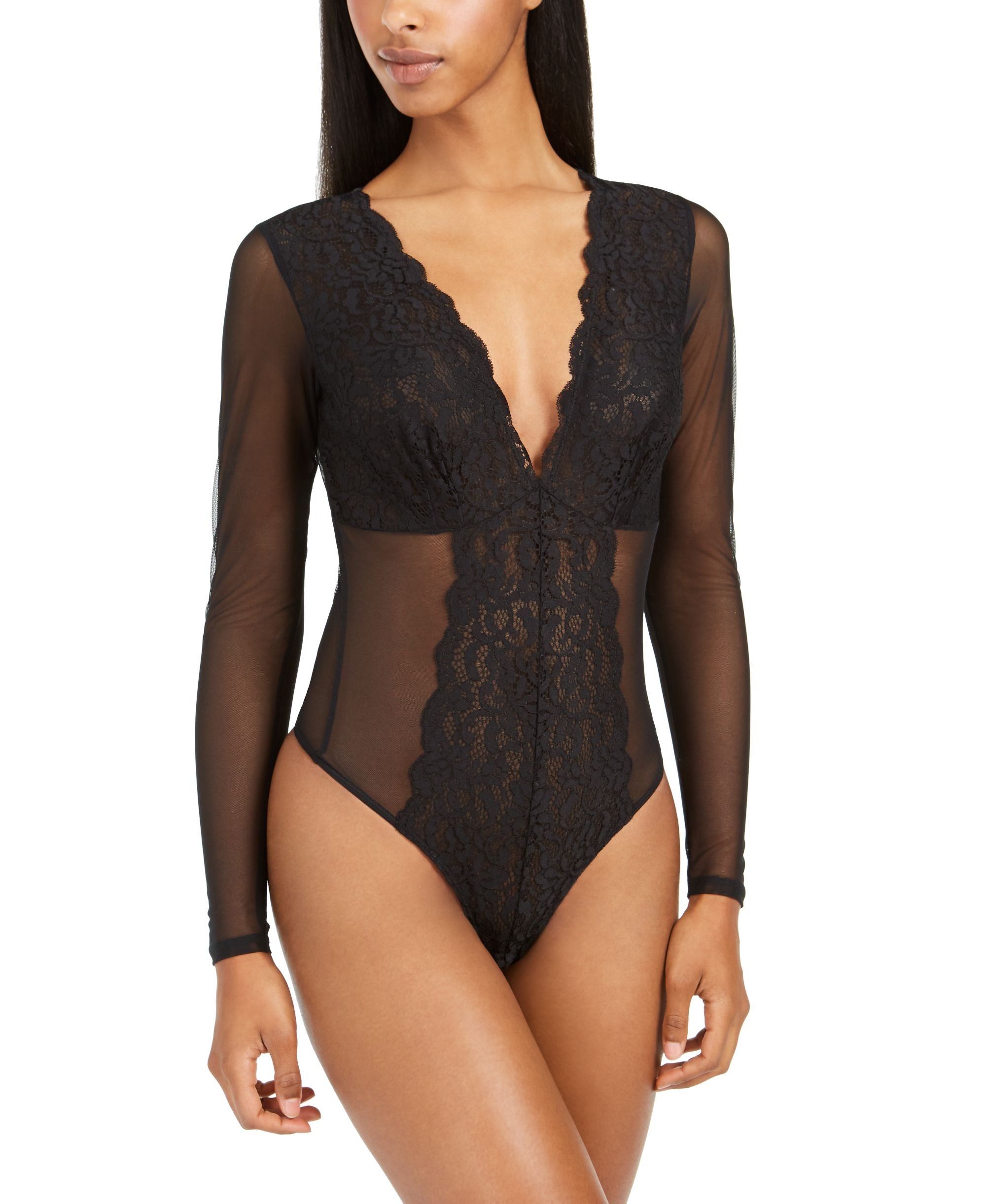 Not So Basic Long-Sleeve Lace Mesh Bodysuit