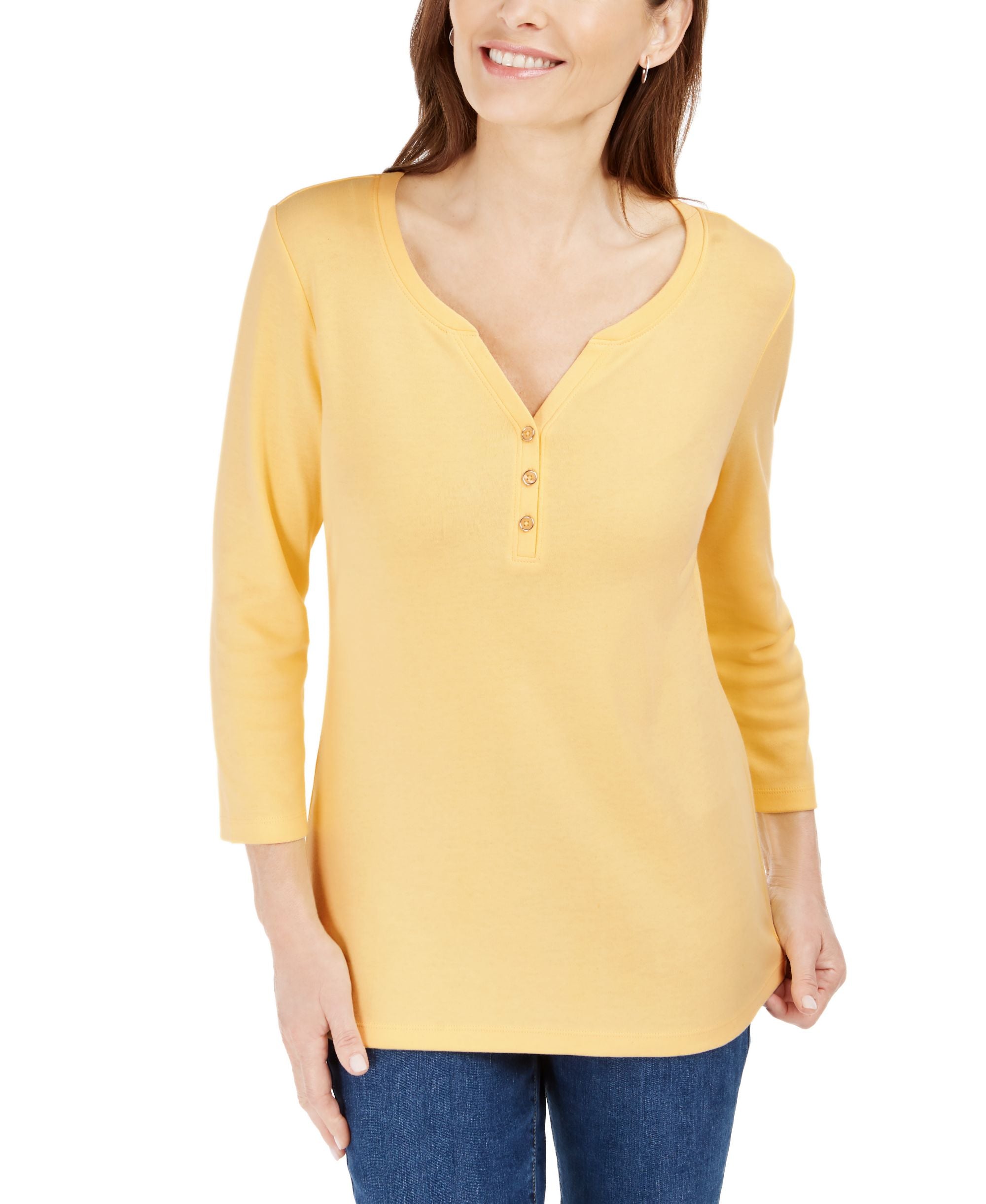 Petite 3/4-Sleeve Henley Shirt