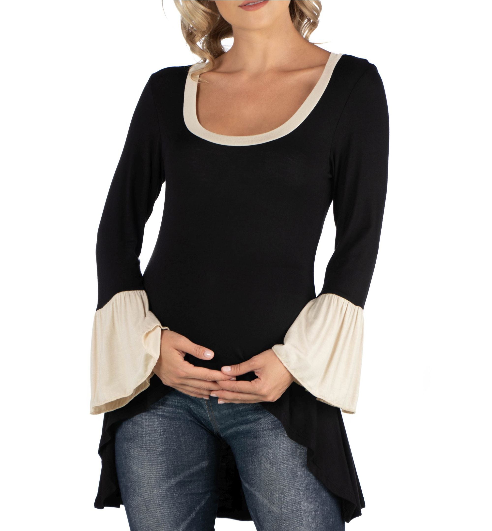 Swing High Low Bell Sleeve Maternity Tunic Top