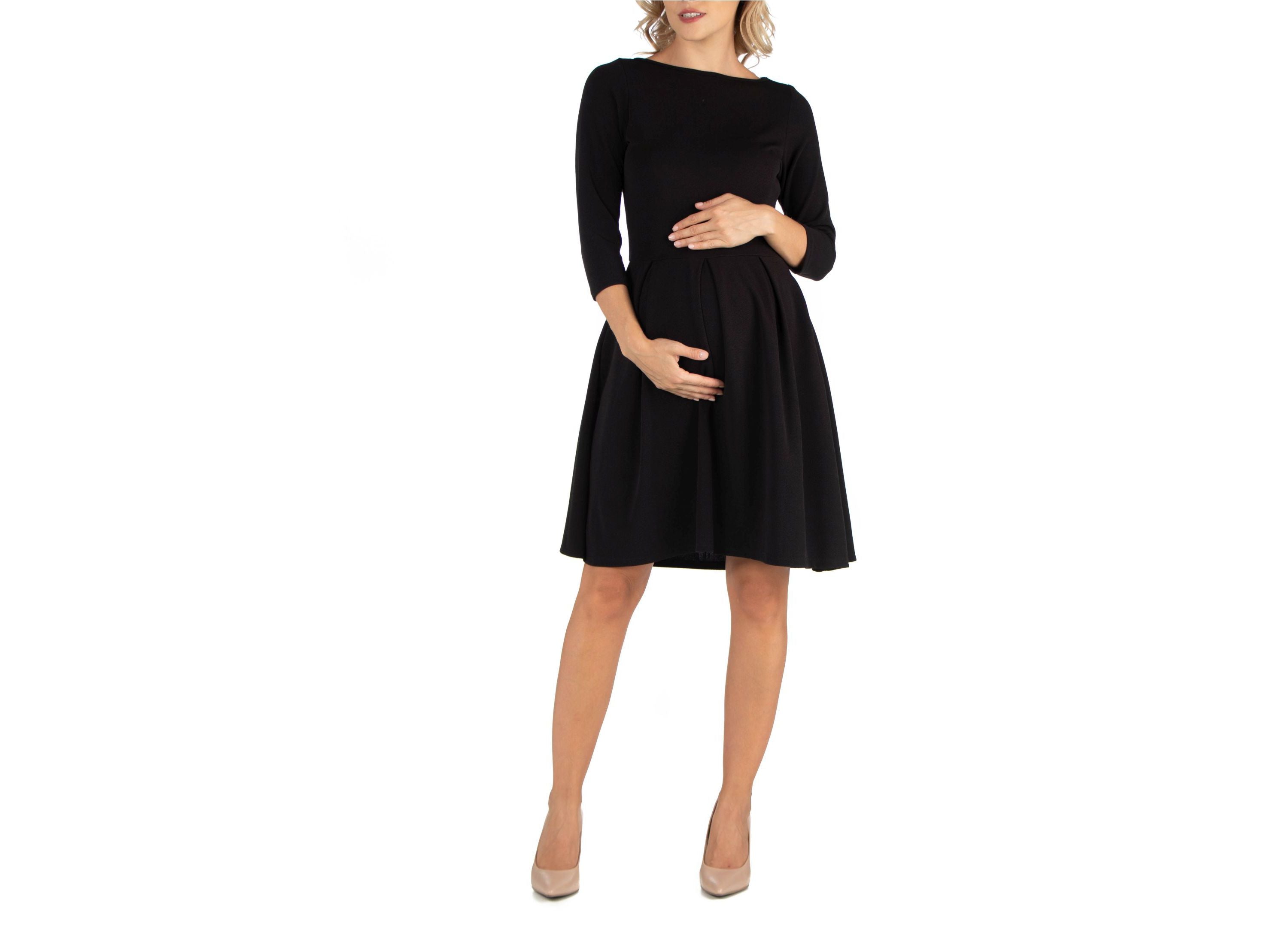 Knee Length Fit N Flare Maternity Dress with Pockets