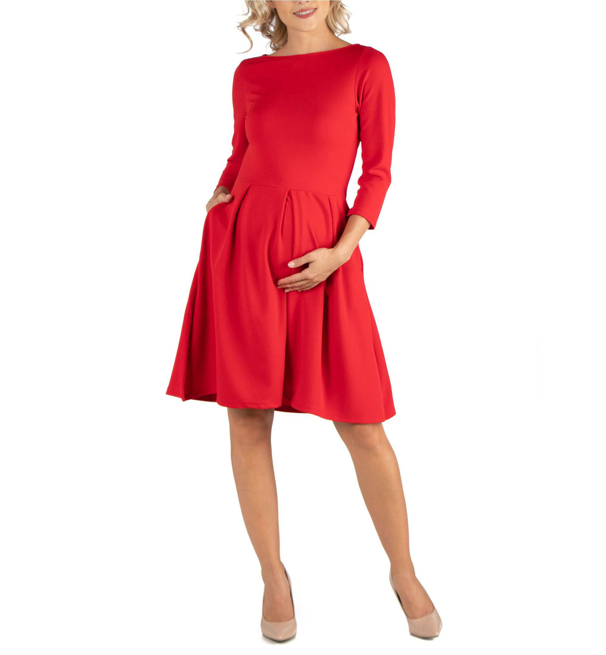 Knee Length Fit N Flare Maternity Dress with Pockets