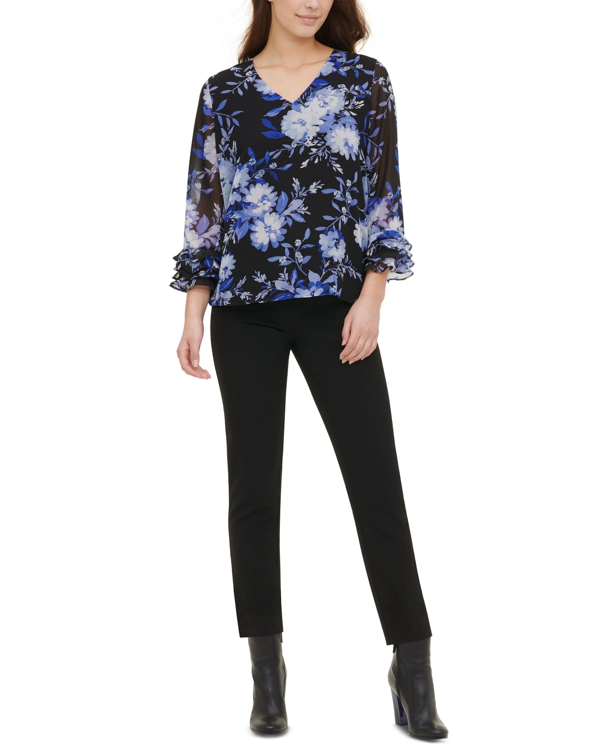 Printed Ruffle-Sleeve Blouse