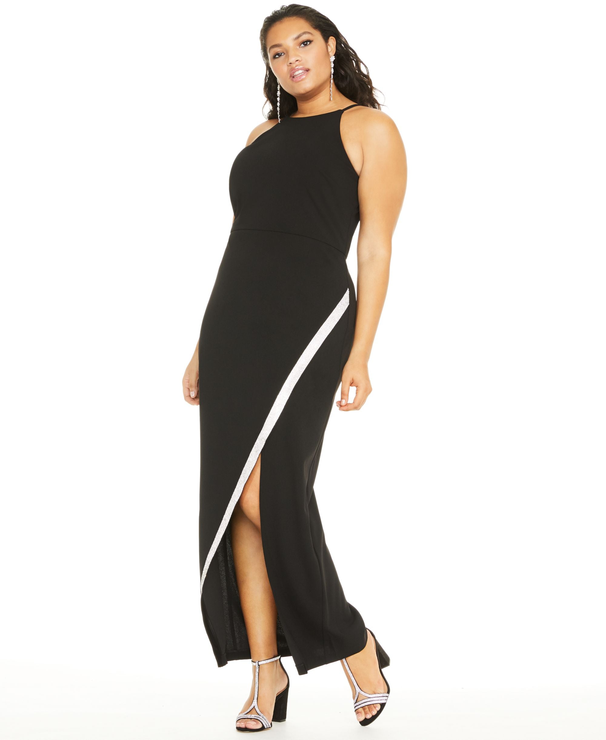 Trendy Plus Size Rhinestone Bias Slit Gown