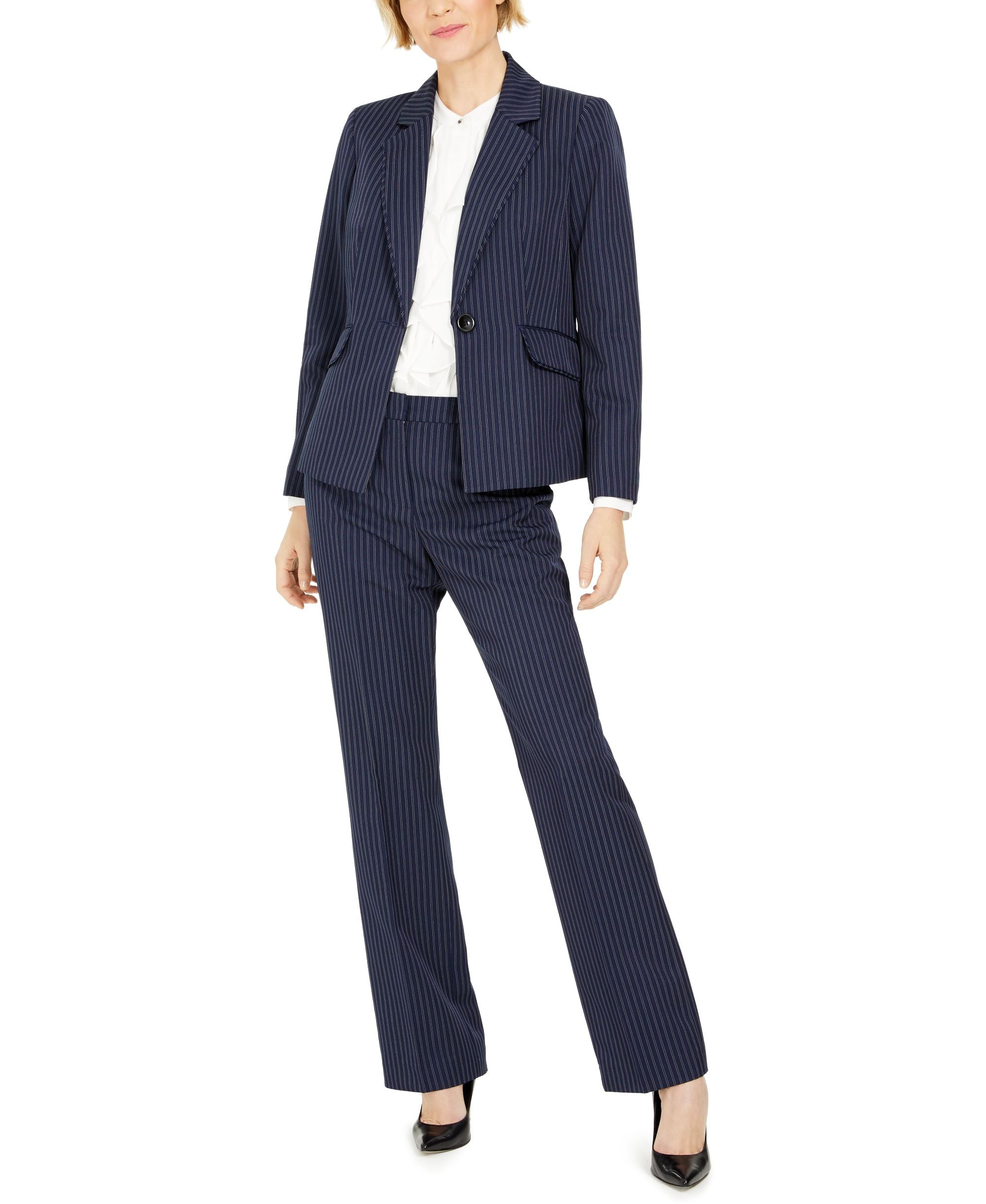 Le Suit Pinstriped Pants Suit