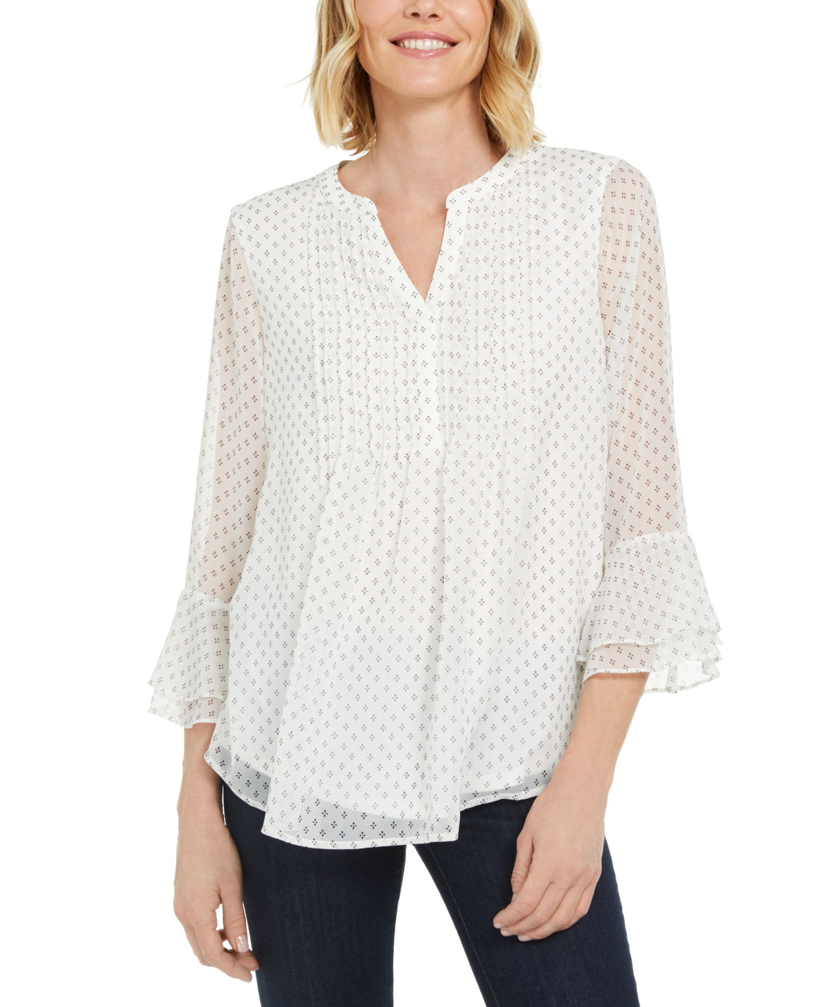 Charter Club Petite Printed Pintuck Top