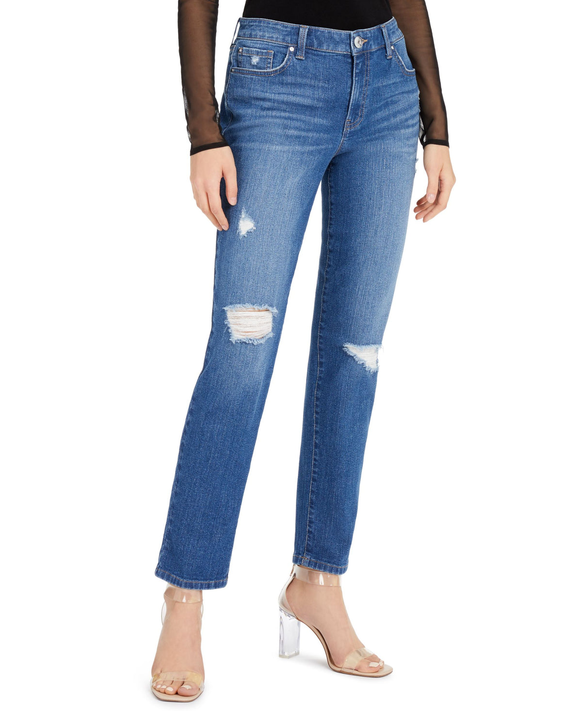 INC International Concepts Petite Boyfriend Ripped Ankle Length Jeans