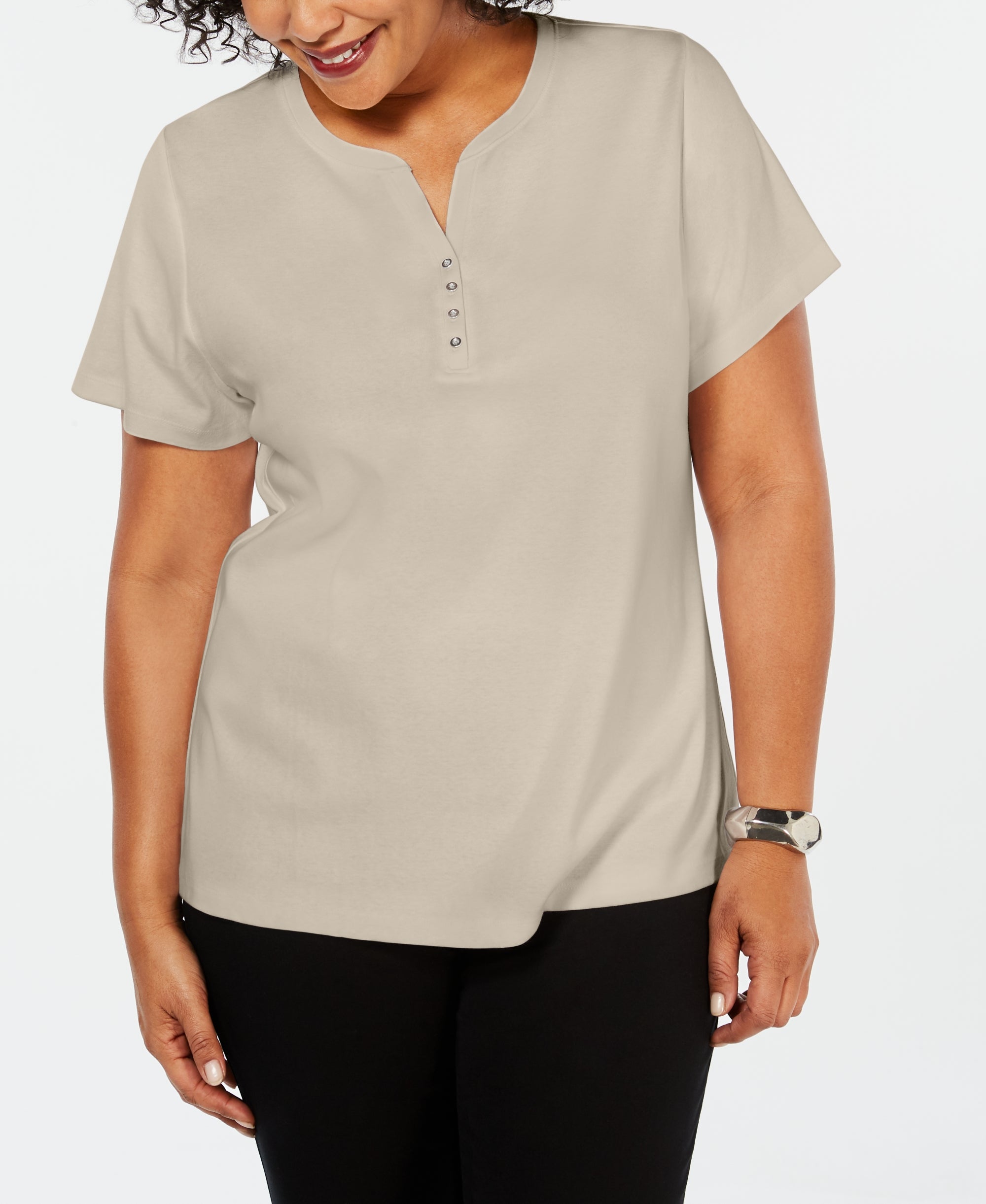 Plus Size Cotton Henley Top