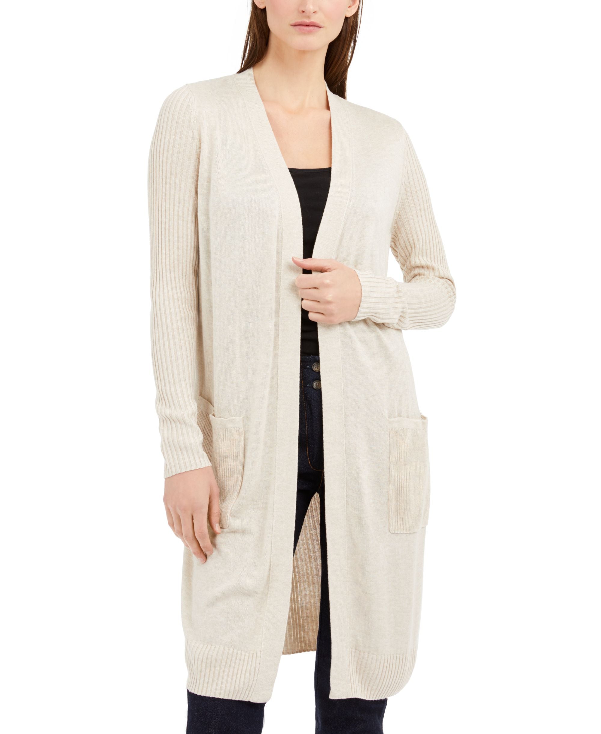 INC International Concepts Petite Ribbed Slit Hem Duster Cardigan Sweater