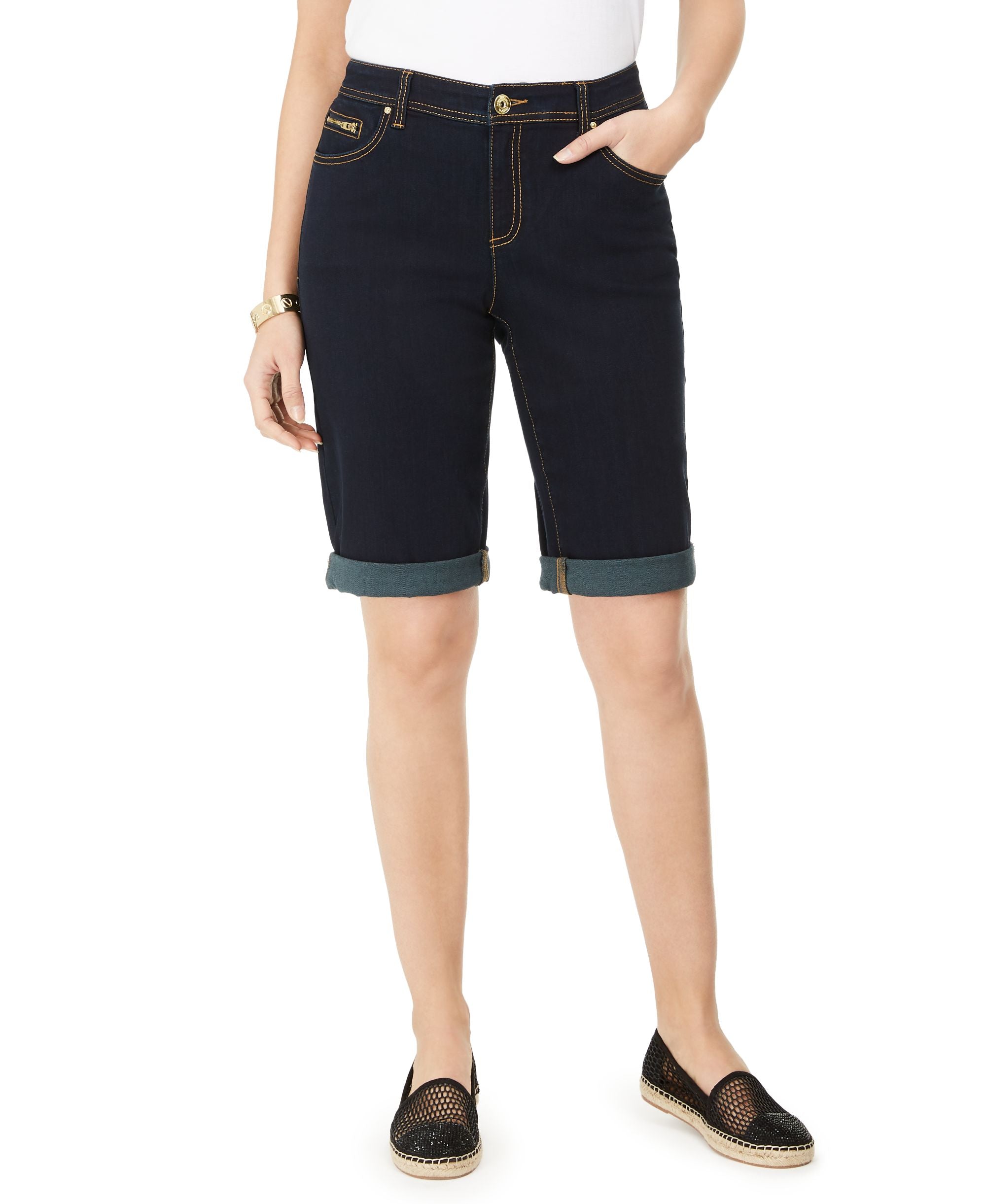 INC International Concepts Womens Curvy Mid Rise Cuffed Bermuda Shorts