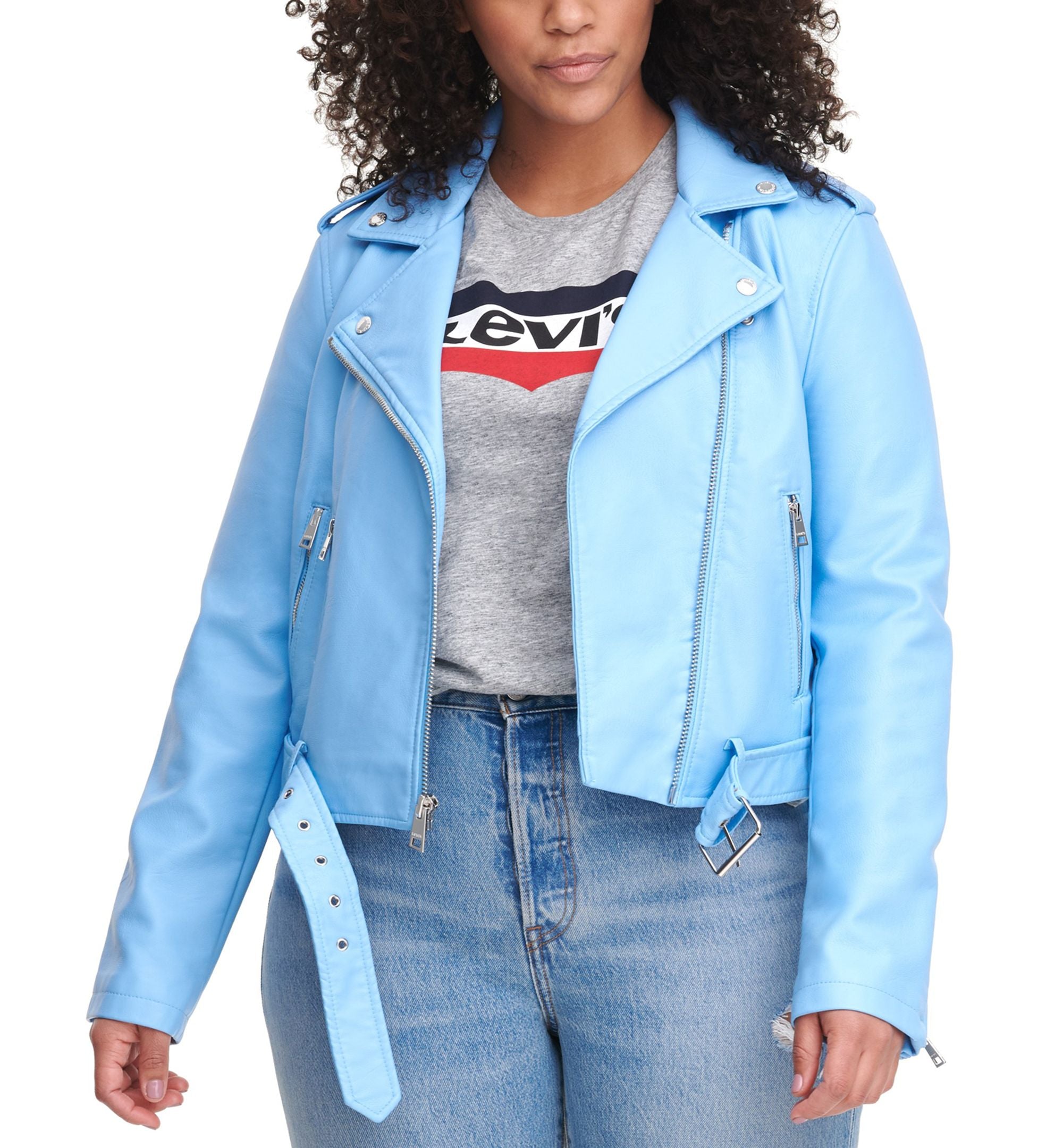 Levis Plus Size Faux Leather Belted Motorcycle Jacket