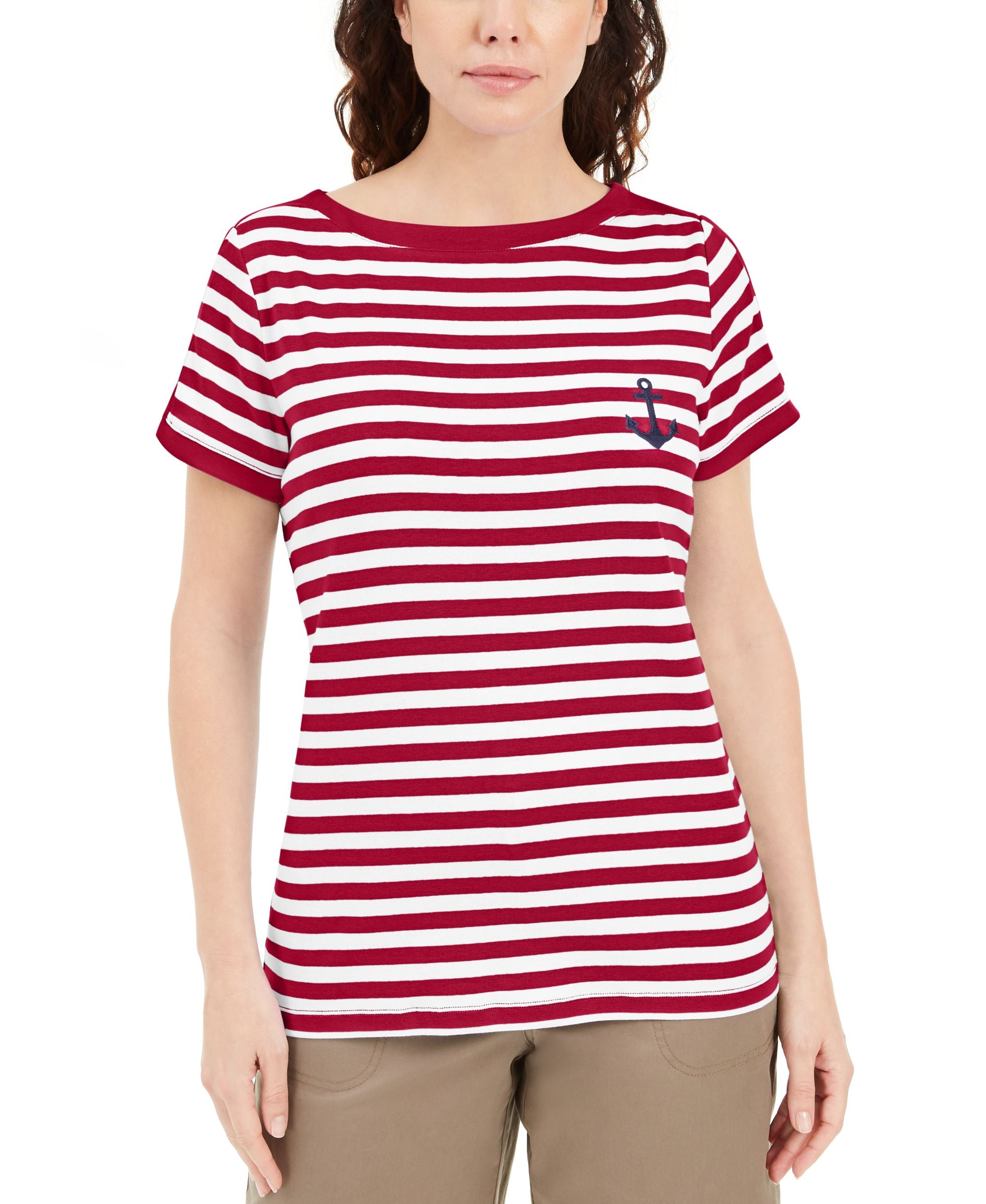 Karen Scott Petite Striped Anchor Patch T-Shirt