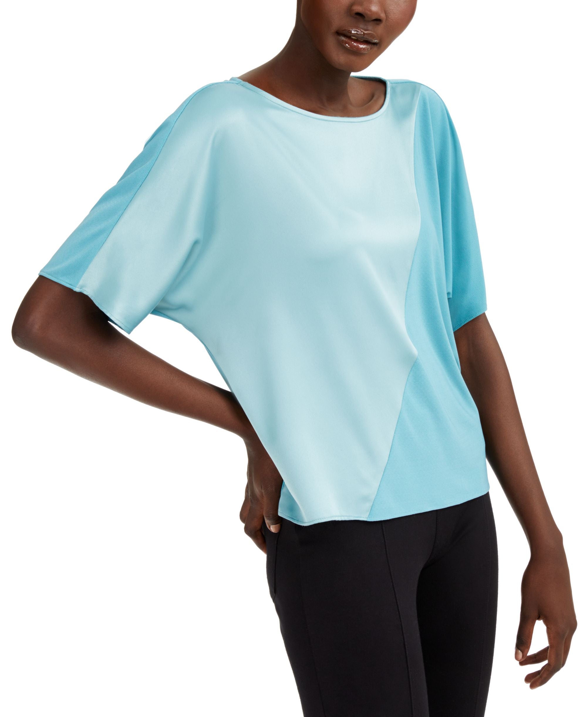 Alfani Womens Satin Mixed Media Pullover Top