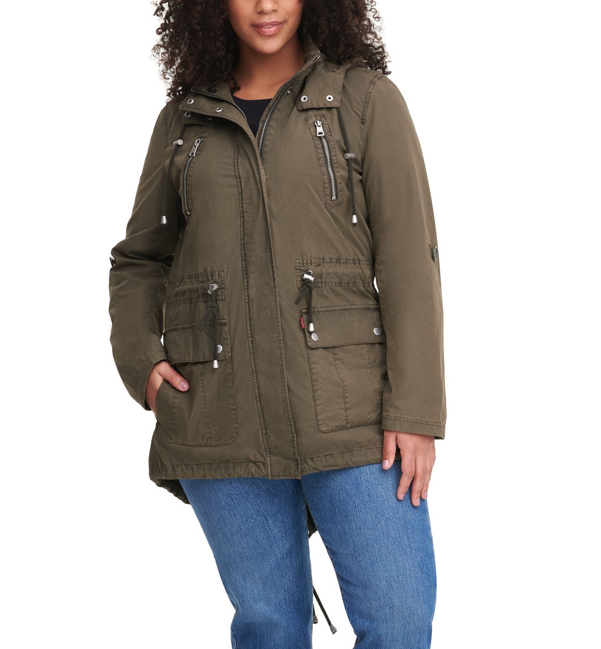 Plus Size Trendy Lightweight Parachute Cotton Hooded Jacket