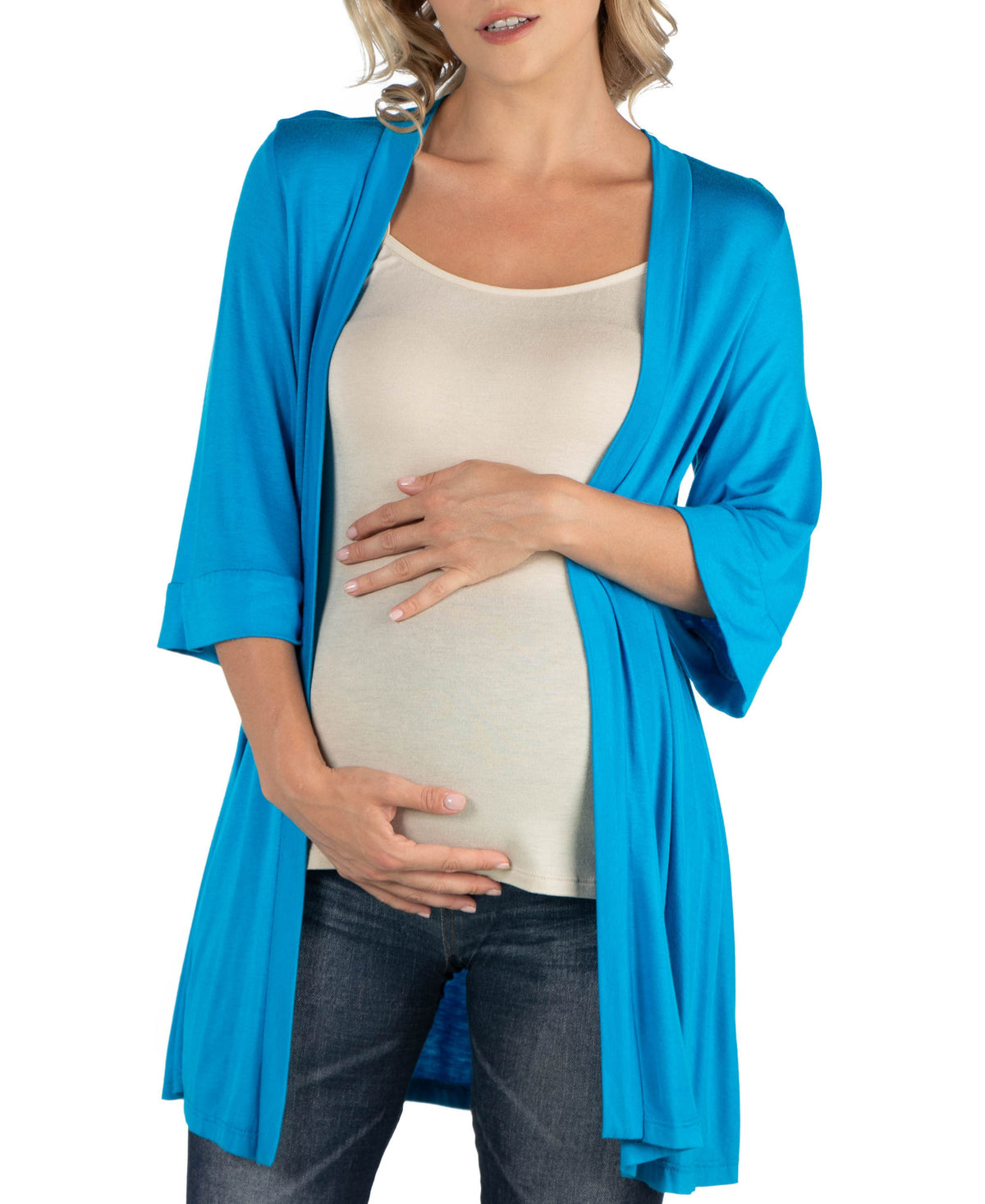 Open Front Elbow Length Sleeve Maternity Cardigan
