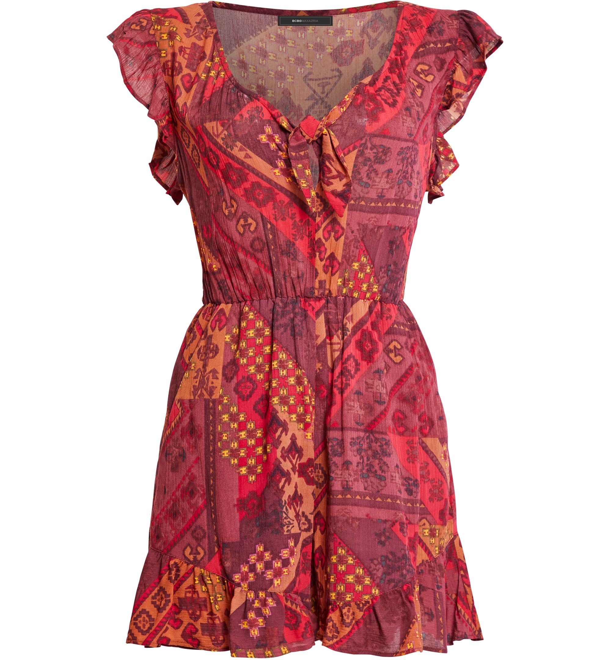 Bcbgmaxazria Printed Tie Front Romper