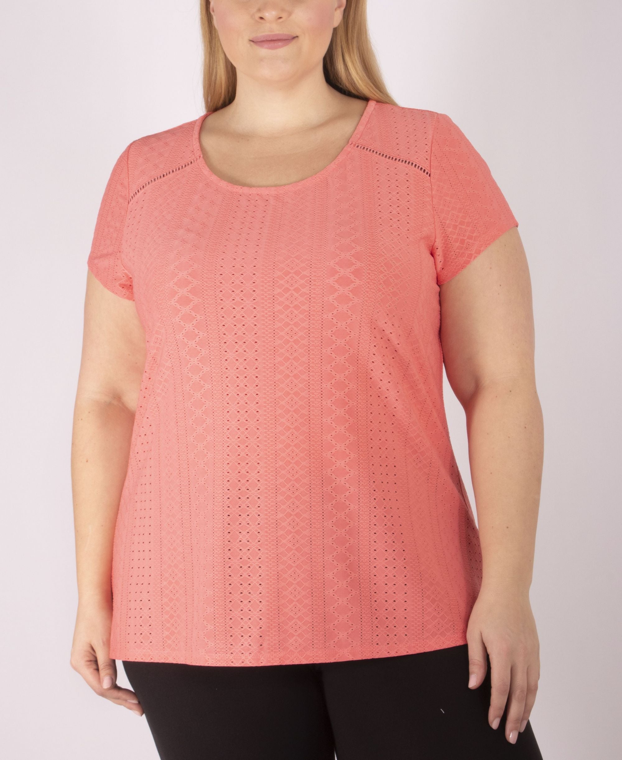 NY Collection Womens Plus Size Knit Eyelet Top