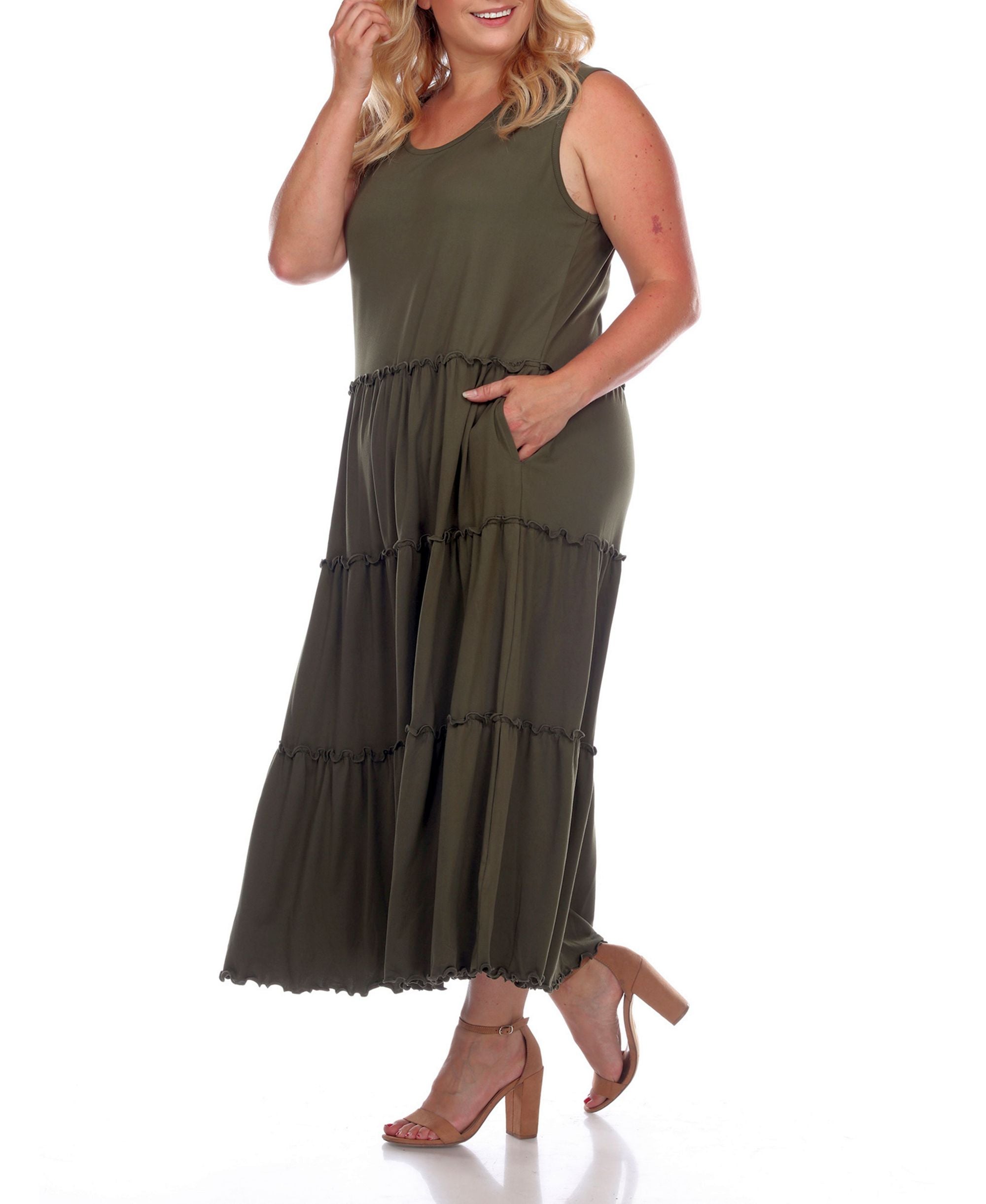 Plus Size Scoop Neck Tiered Midi Dress