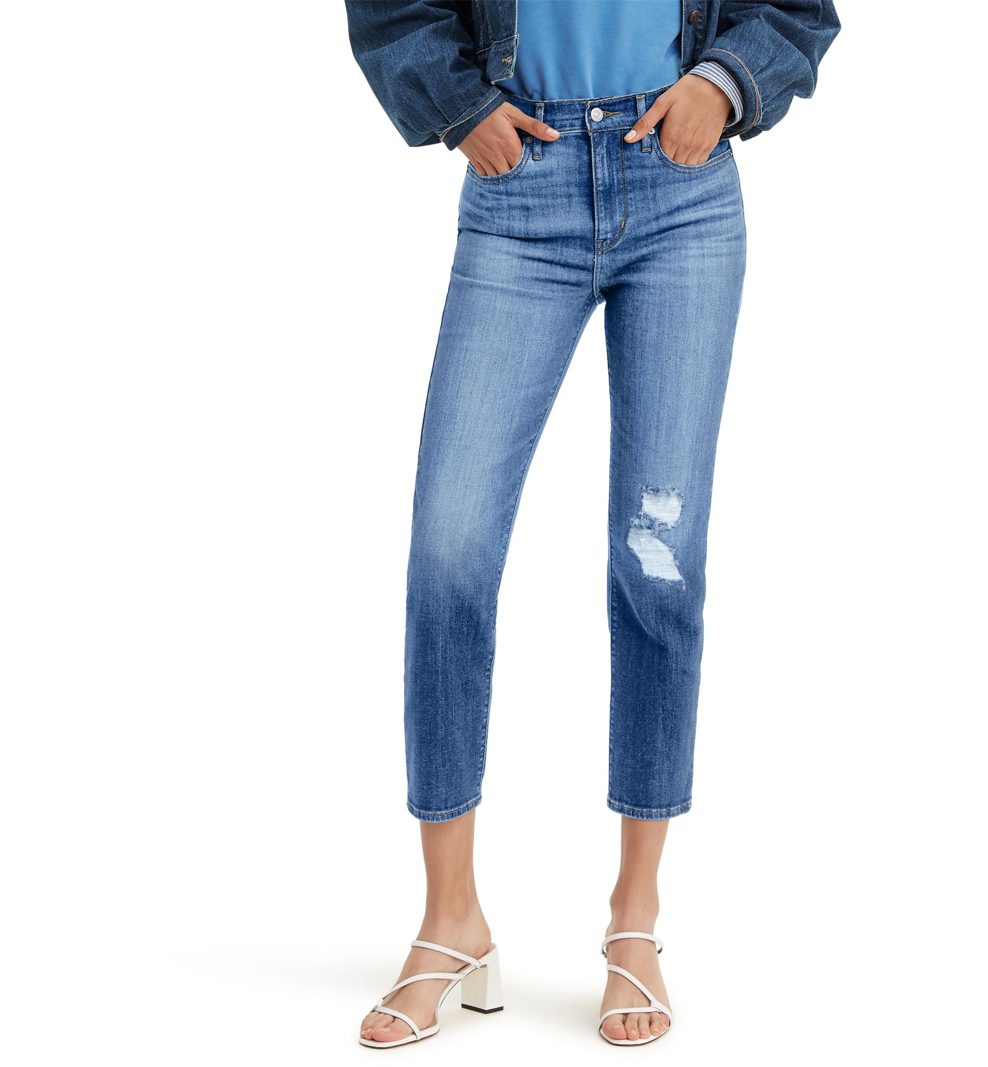Women's 724 Straight-Leg Distressed Cropped Jeans