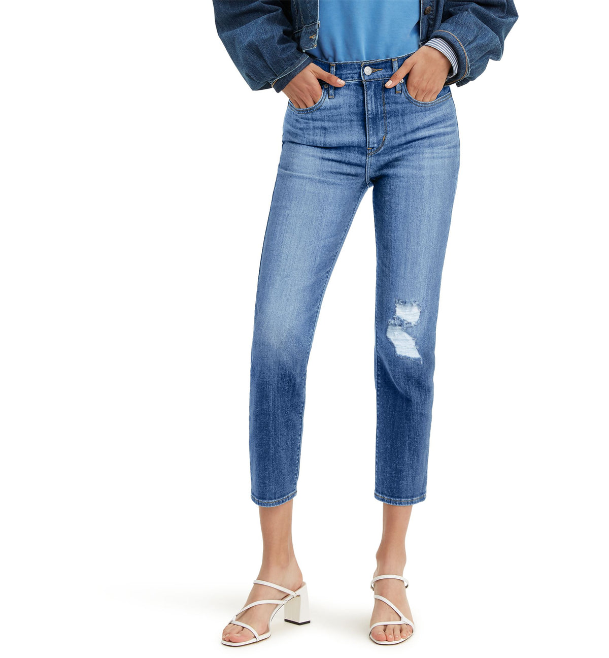 Women's 724 Straight-Leg Distressed Cropped Jeans