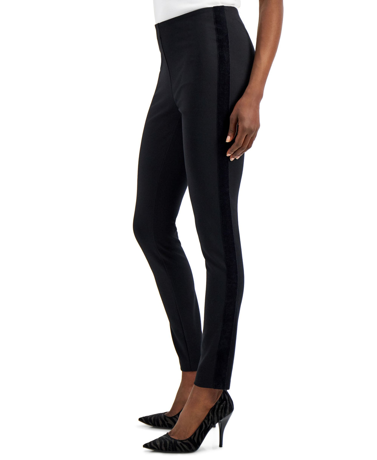 INC International Concepts Velvet Trim Skinny Ponte Ankle Pants
