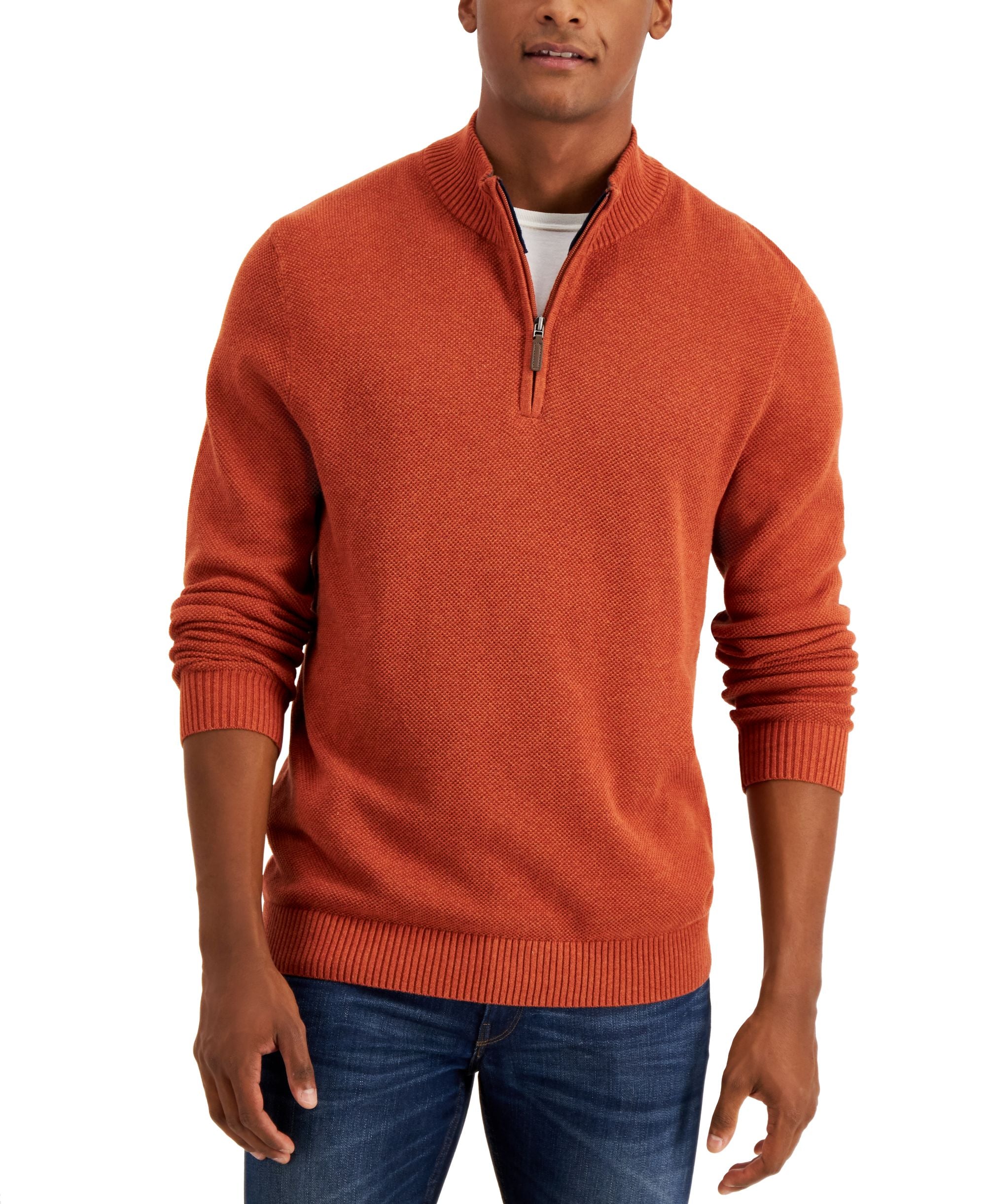 Club Room Mens Quarter Zip Textured Cotton Sweater