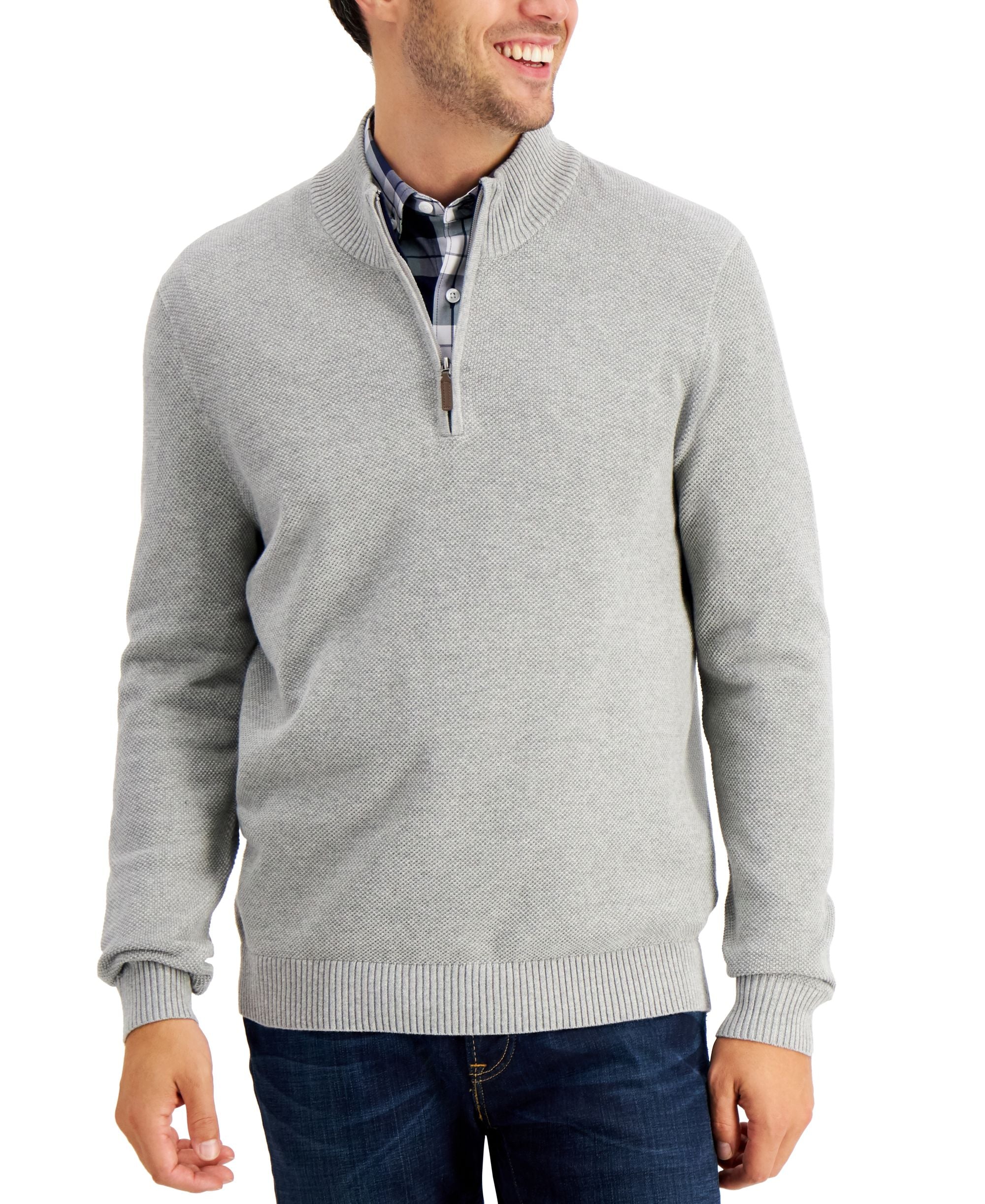 Club Room Mens Quarter Zip Textured Cotton Sweater
