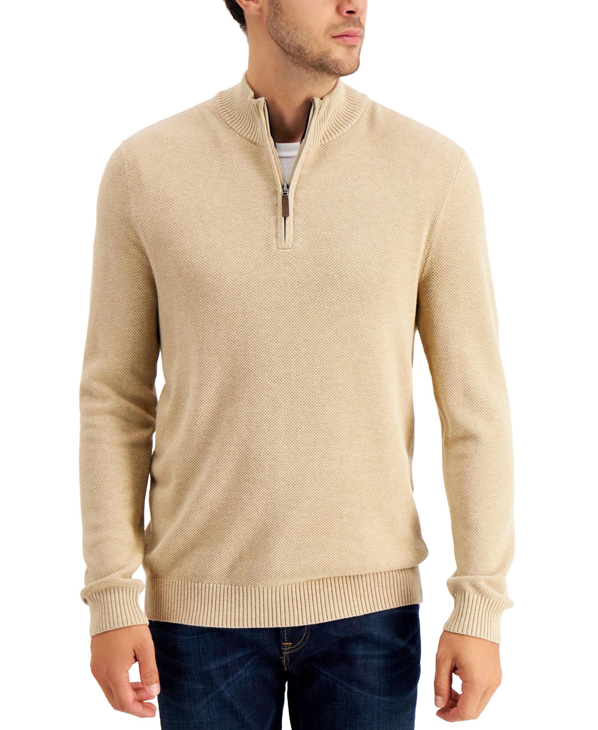 Club Room Mens Quarter Zip Textured Cotton Sweater