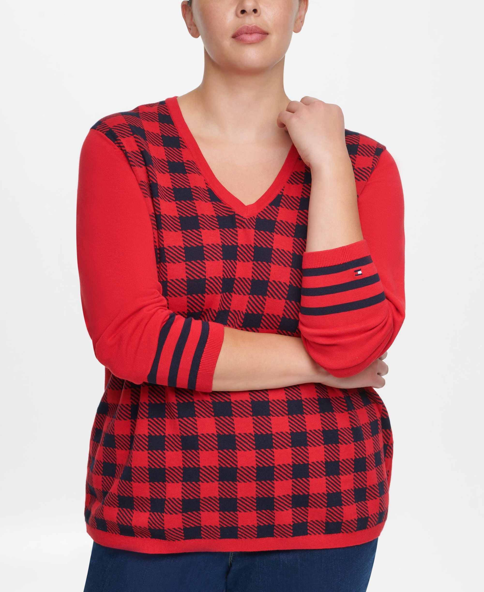 Plus Size Ivy Cotton Buffalo-Plaid Sweater