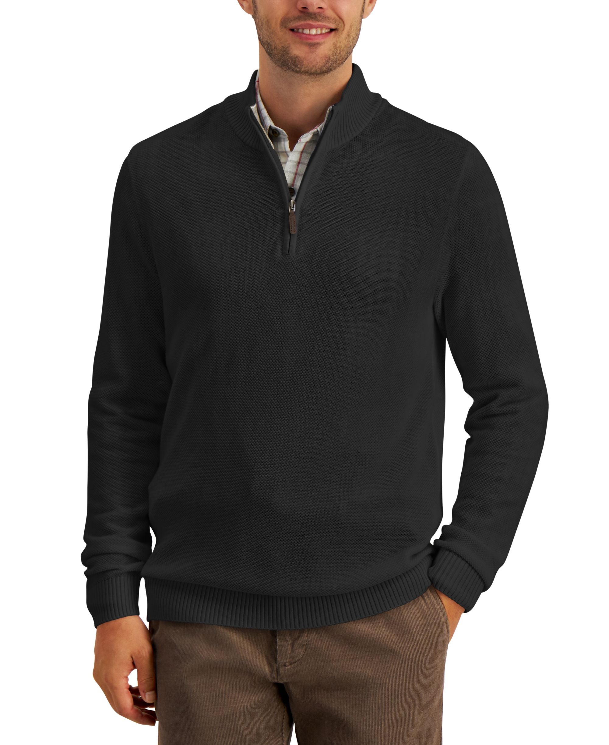 Club Room Mens Quarter Zip Textured Cotton Sweater
